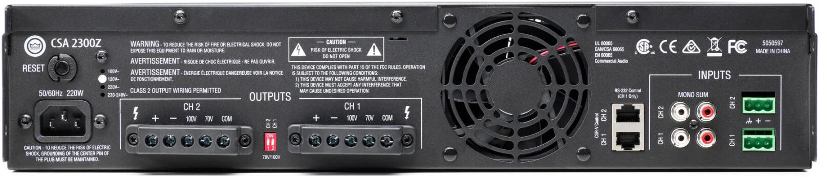 آمپلی فایر صوتی JBL CSA 2300Z، توان نامی 300 وات، خروجی دو کاناله، کنترل مستقل بیس و تریبل، ورودی های مونو جمع شونده Euroblock و RCA، فناوری DriveCore کرون، مشکی | CSA2300Z