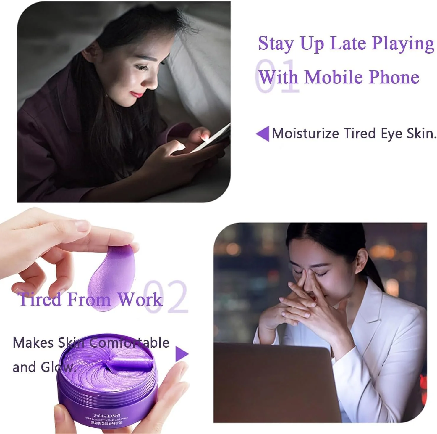 پدهای دور چشم مرطوب کننده هسته انگور آزونی، ژل احیا کننده دور چشم، کلاژن هیدرولیز شده با عصاره های طبیعی، پدهای دور چشم برای سیاهی دور چشم، کاهش پف و چین و چروک (60 عدد)