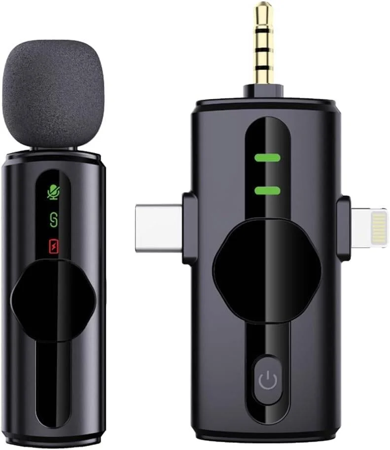 میکروفون 3 در 1 گرین لاین GM-79X، نمایشگر LED، 5 ساعت زمان کارکرد، حالت Reverb، اتصال آسان، کیفیت صدای HD، تاخیر بسیار کم، مانیتورینگ بی‌درنگ، اتصال USB-C/AUX/Lightning - مشکی