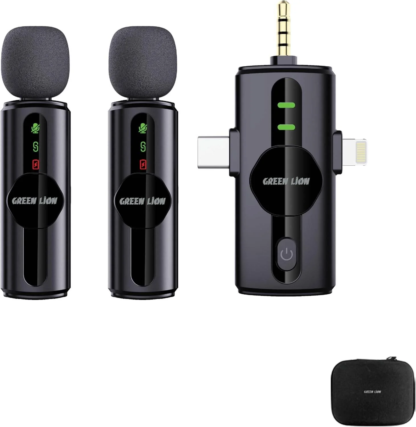 میکروفون دوگانه گرین لاین مدل GM-80X 3 در 1، دارای نمایشگر LED، حذف نویز 3 سطحی، برد انتقال 20 متری، عمر باتری 5 ساعته، باتری میکروفون 65 میلی آمپر ساعتی، تاخیر بسیار کم، پشتیبانی از لایتنینگ/USB-A/USB-C