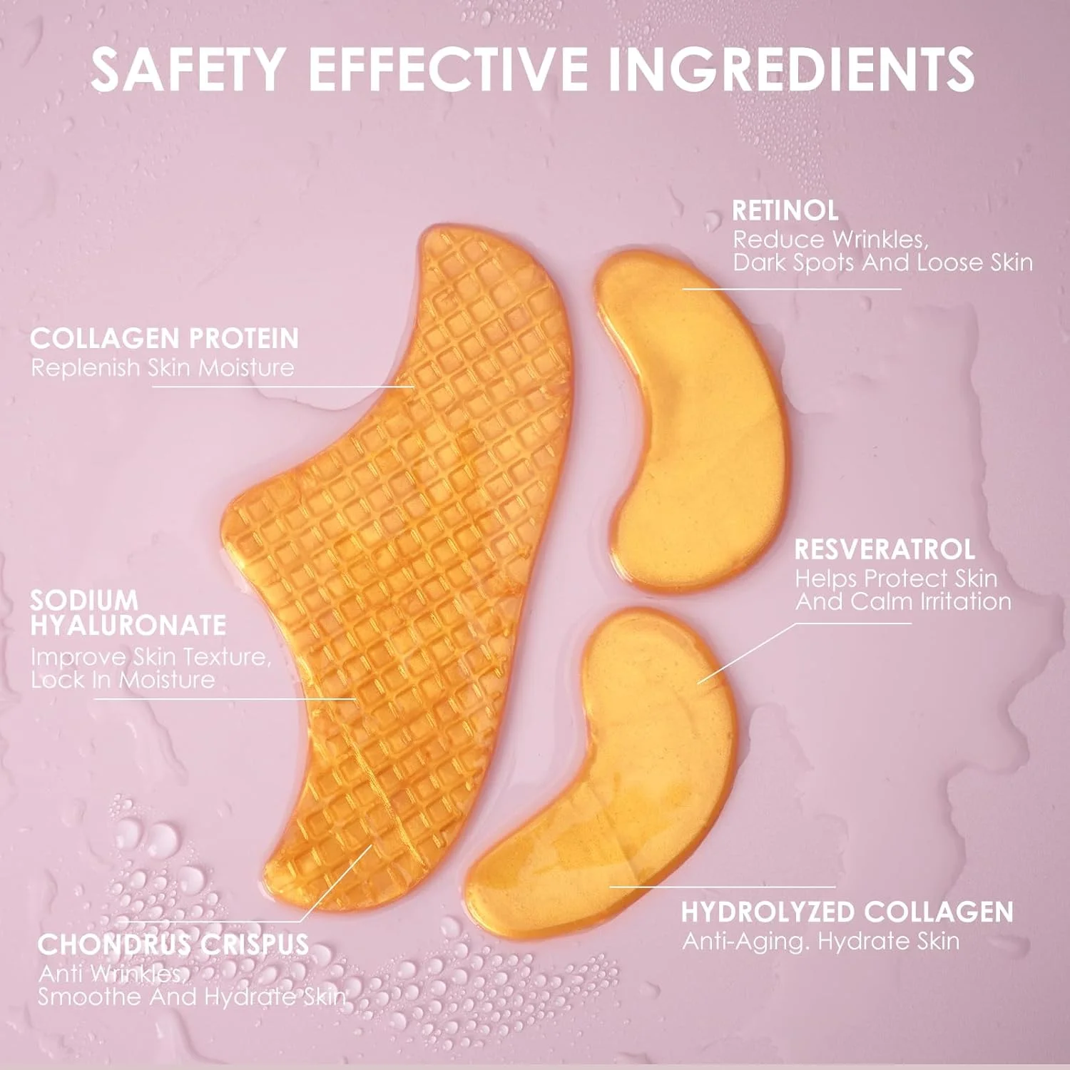 پچ های هیدروژل طلای 24K برای صورت - پچ های ضد چروک با کلاژن، درمان پیشانی و زیر چشم (20 ساشه طلایی)