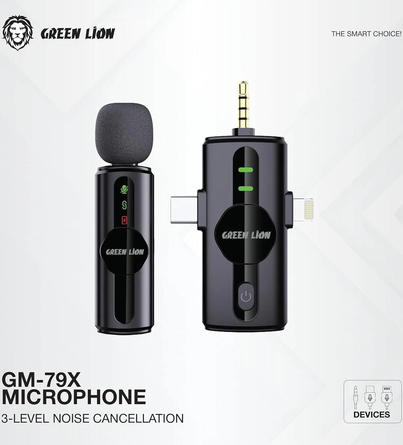 میکروفون 3 در 1 گرین لاین GM-79X، نمایشگر LED، 5 ساعت زمان کارکرد، حالت Reverb، اتصال آسان، کیفیت صدای HD، تاخیر بسیار کم، مانیتورینگ بی‌درنگ، اتصال USB-C/AUX/Lightning - مشکی