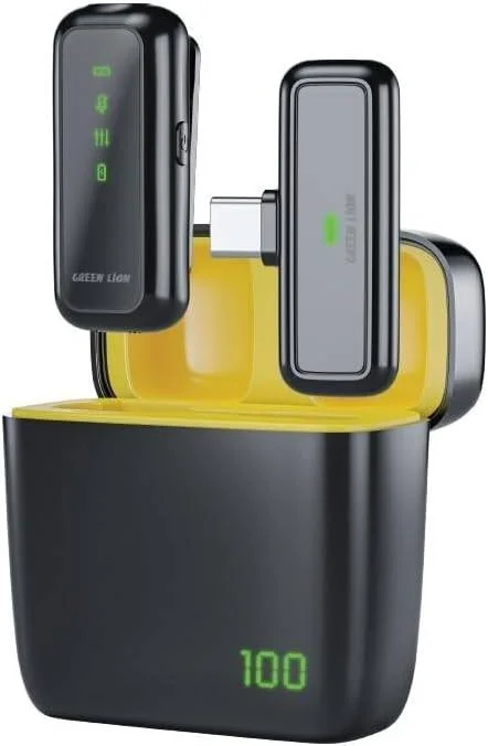 میکروفون گرین لاین SX5 برای دستگاه های Type-C، اتصال و استفاده آسان، میکروفون همه جهته، نمایشگر دیجیتال، 6 ساعت زمان کارکرد، حذف نویز فعال، شارژ Type-C، برد انتقال 20 متری - مشکی