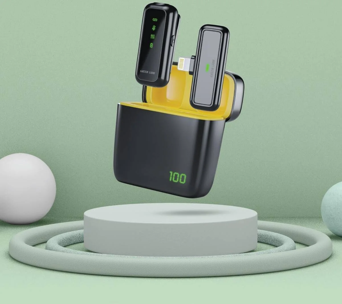 میکروفون گرین لاین SX5 برای دستگاه های Type-C، اتصال و استفاده آسان، میکروفون همه جهته، نمایشگر دیجیتال، 6 ساعت زمان کارکرد، حذف نویز فعال، شارژ Type-C، برد انتقال 20 متری - مشکی