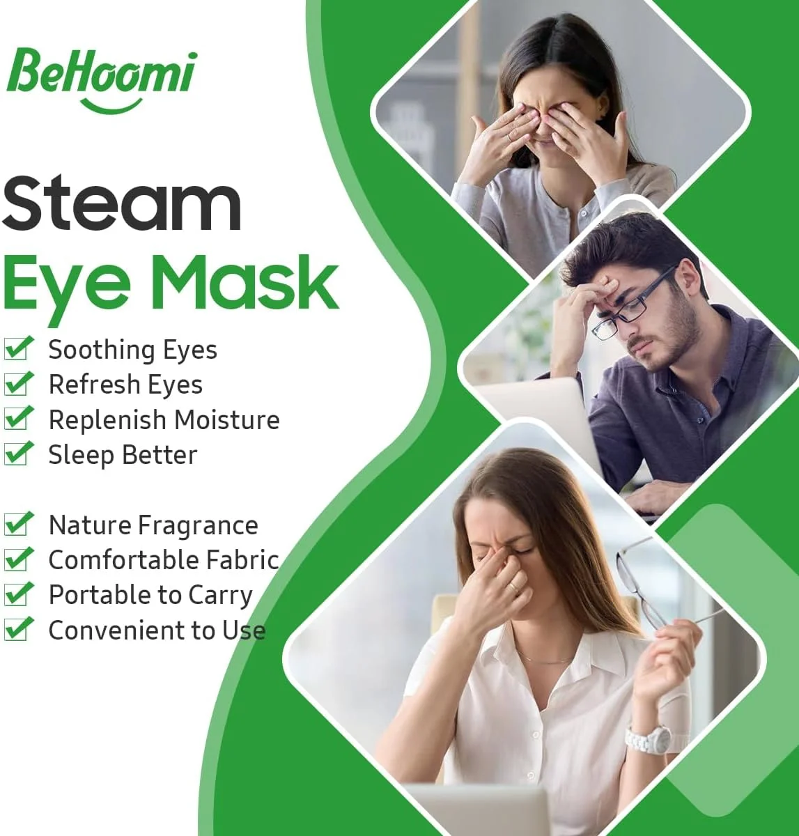 ماسک چشم بخار، 20 عددی، کمپرس گرم ماسک چشم گرم شده برای چشم، ماسک بخار خود گرم شونده یکبار مصرف برای خانه، خواب، اسپا، ملزومات سفر و هدایای آرامش بخش برای زنان (علف لیمو)