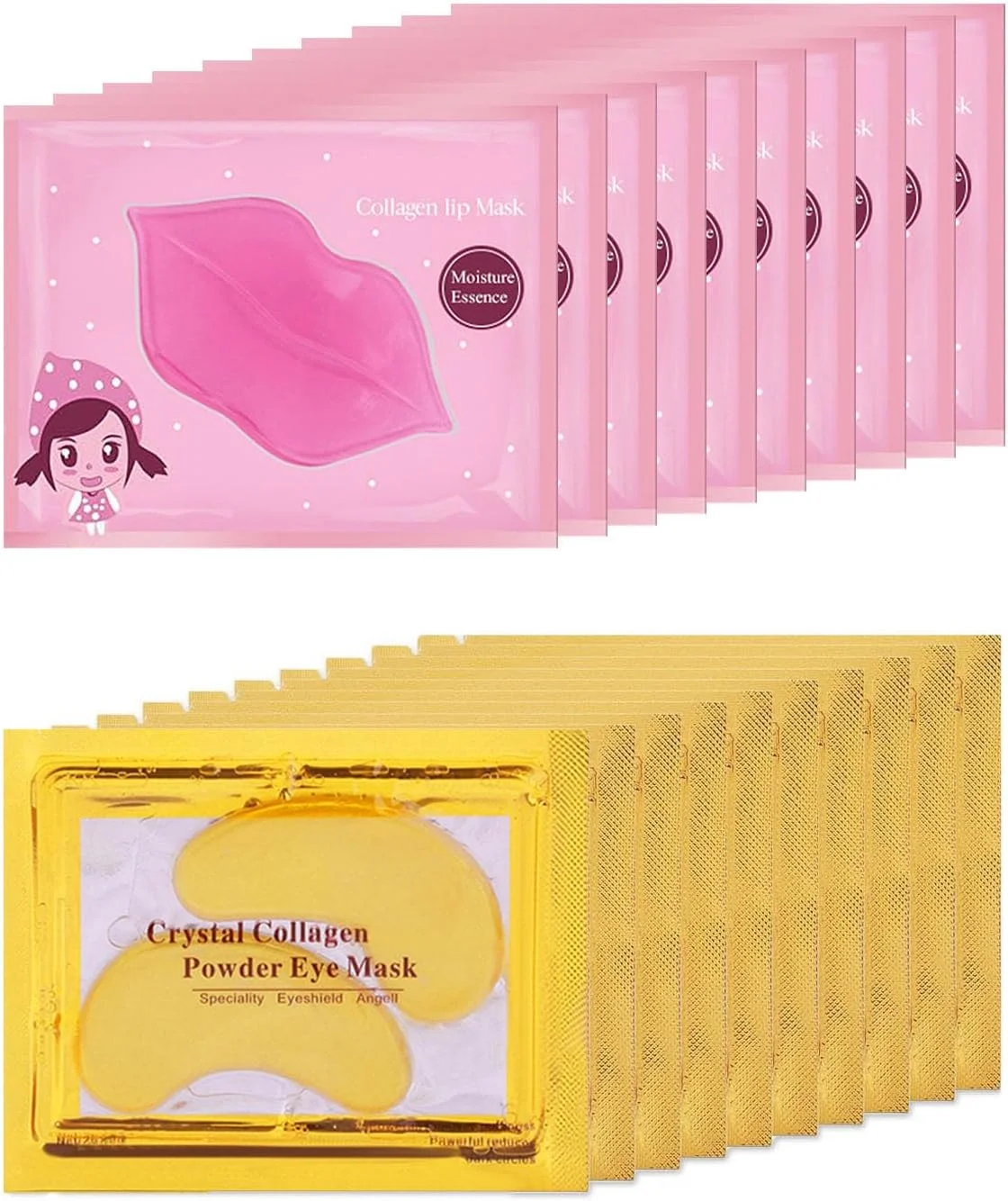 مجموعه ۲۰ عددی ماسک لب و ماسک چشم ااکرو، ماسک لب و چشم کلاژن طلای ۲۴ عیار ژل کریستالی قوی، تغذیه موثر پوست لب و چشم، پچ های ضد پیری چشم برای مرطوب کردن، کاهش خطوط ریز و سیاهی دور چشم