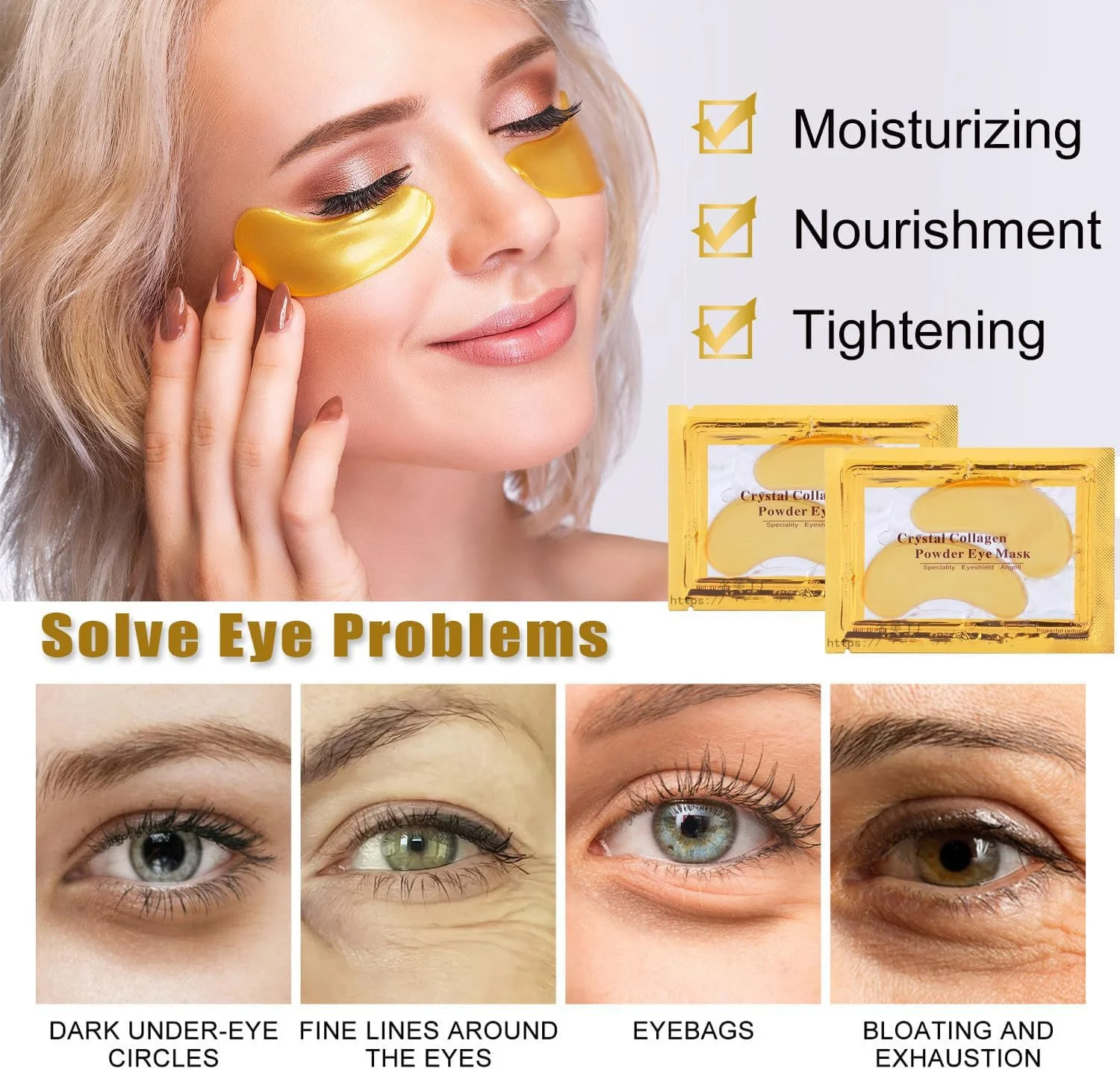 مجموعه ۲۰ عددی ماسک لب و ماسک چشم ااکرو، ماسک لب و چشم کلاژن طلای ۲۴ عیار ژل کریستالی قوی، تغذیه موثر پوست لب و چشم، پچ های ضد پیری چشم برای مرطوب کردن، کاهش خطوط ریز و سیاهی دور چشم