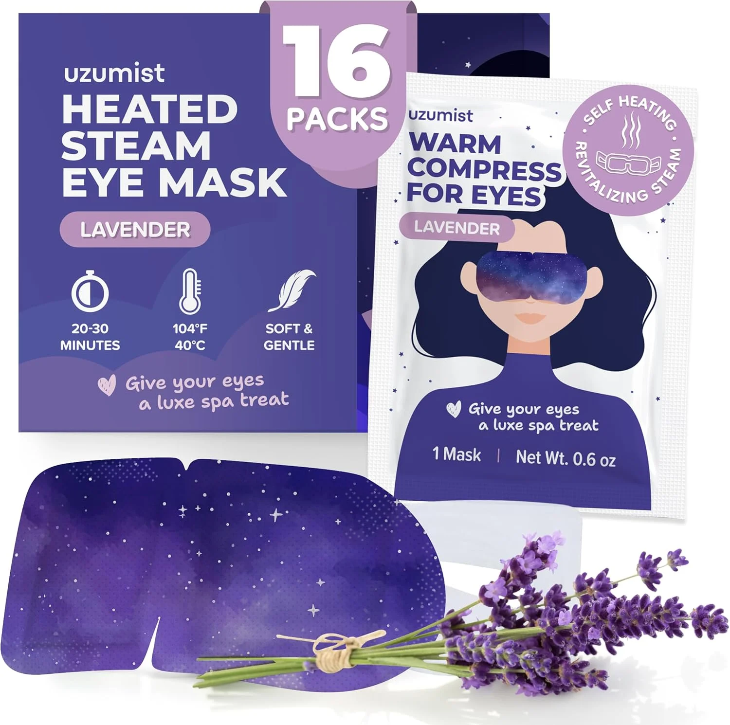 ماسک چشم گرم برای خشکی چشم - 16 عدد ماسک چشم بخار خود گرم شونده - کمپرس گرم برای چشم - گرم کننده و آماده استفاده برای خواب و آرامش - کمپرس چشم گرم در حال حرکت برای ملزومات سفر خشکی چشم