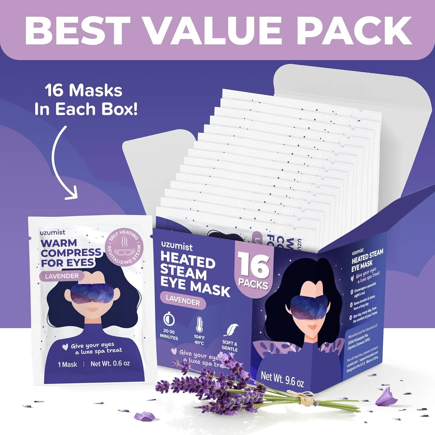 ماسک چشم گرم برای خشکی چشم - 16 عدد ماسک چشم بخار خود گرم شونده - کمپرس گرم برای چشم - گرم کننده و آماده استفاده برای خواب و آرامش - کمپرس چشم گرم در حال حرکت برای ملزومات سفر خشکی چشم