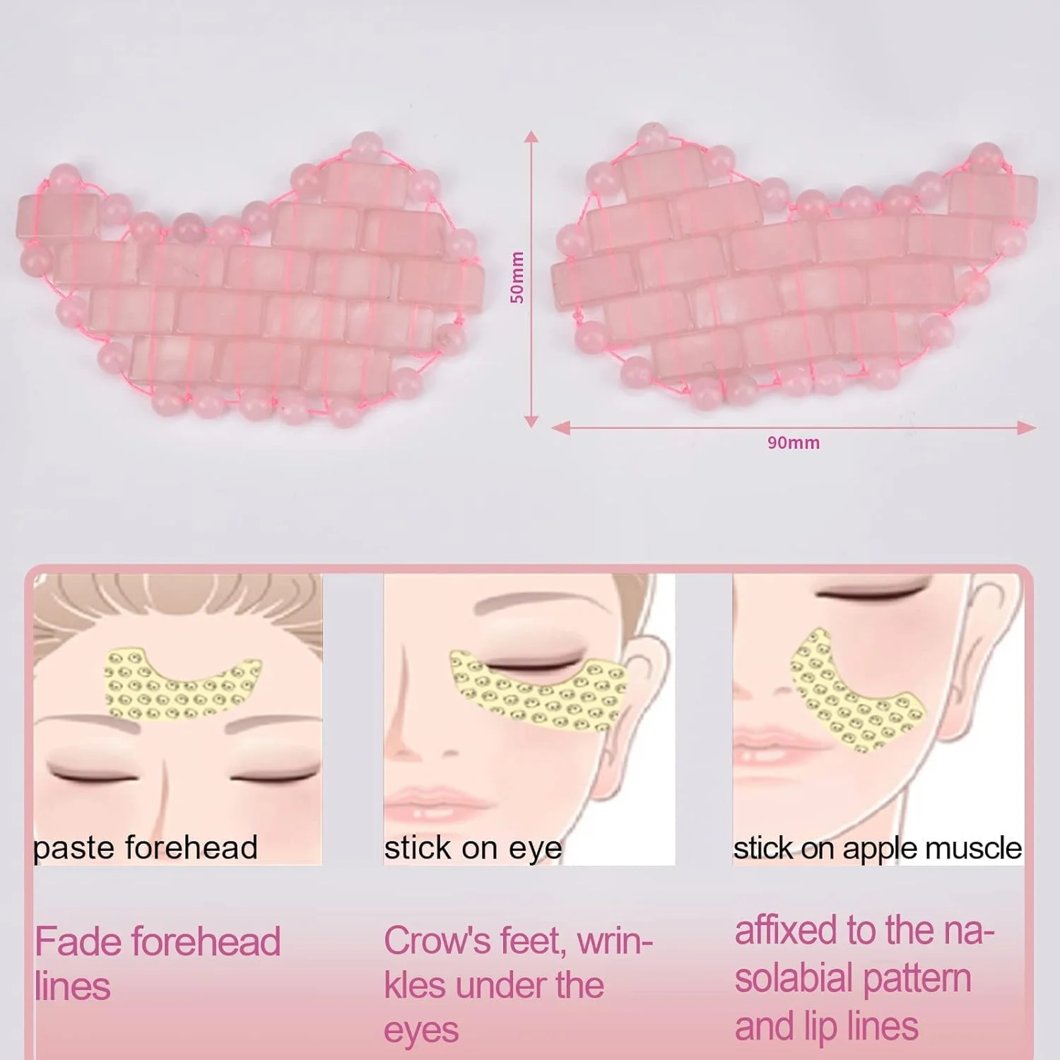 ماسک چشم رز کوارتز Ideayard، ماسک چشم کوچک کوارتز طبیعی برای رفع چین و چروک و پف (رز کوارتز-1)
