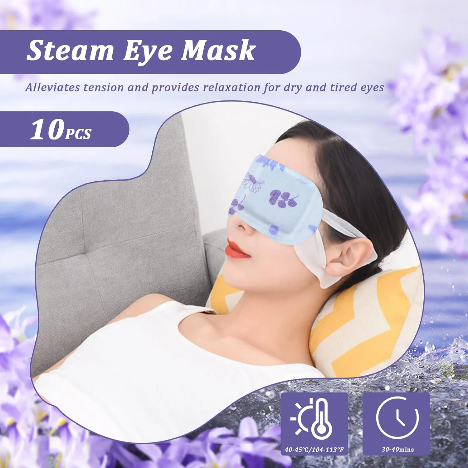 ماسک چشم گرم HIQUAY، بسته 10 عددی ماسک چشم بخار معطر خود گرم شونده با روغن اسانس اسطوخودوس برای رفع استرس، خشکی چشم و بهبود خواب، ست هدیه برای همه