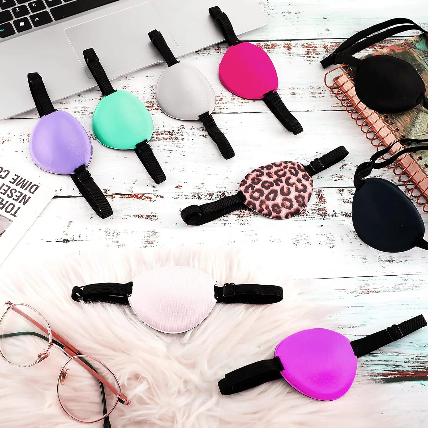 چشم بند ساتینیور، 10 عدد، قابل تنظیم، چشم بند ابریشمی، ماسک چشم تکی نرم، چشم بند دزد دریایی برای کودکان و بزرگسالان، 10 رنگ