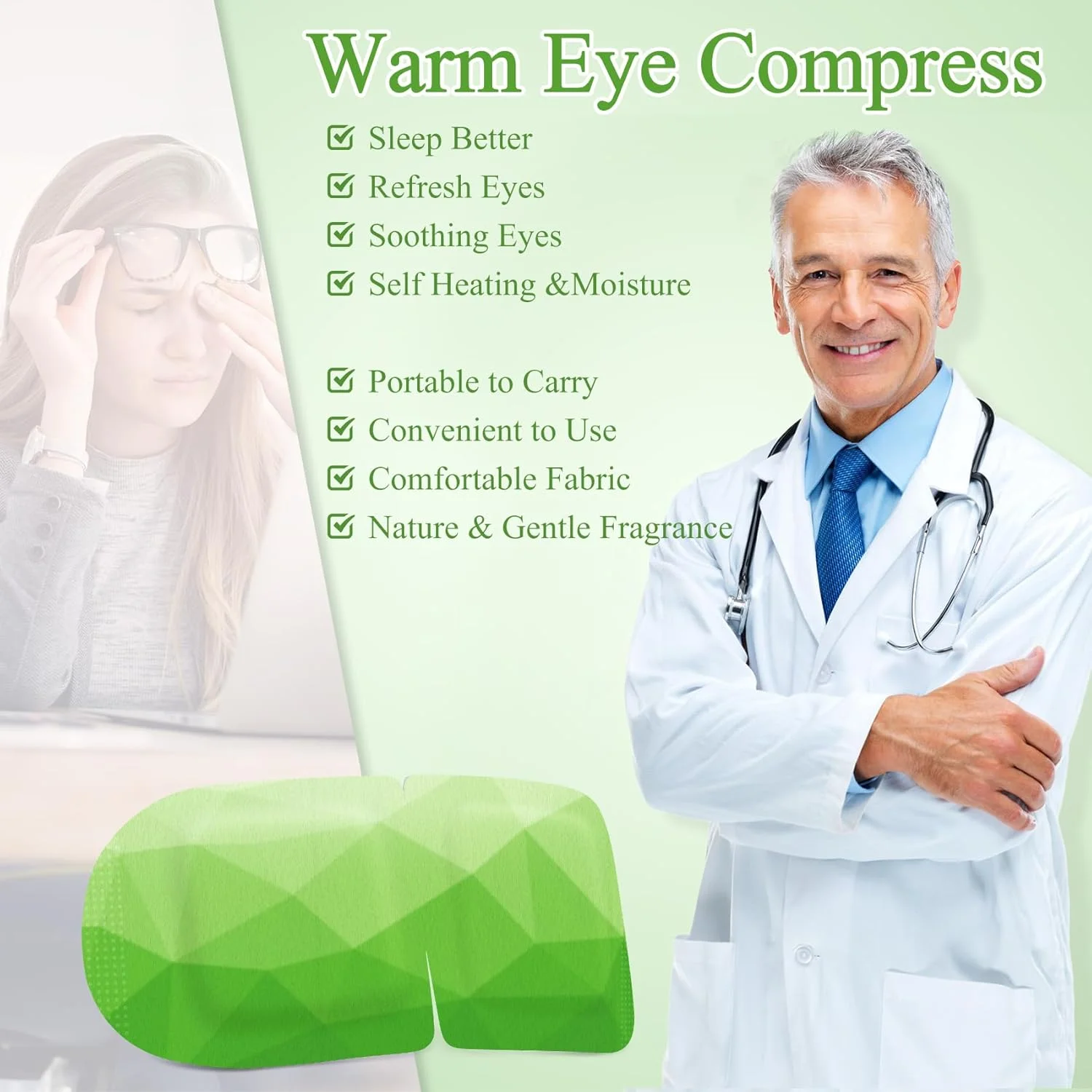 16 عدد ماسک چشم بخار، ماسک چشم گرم برای خواب، کمپرس گرم برای چشم، ماسک چشم یکبار مصرف خود گرم شونده، ماسک خواب راحت برای خانه، دفتر، اسپا، ملزومات سفر (چای سبز)