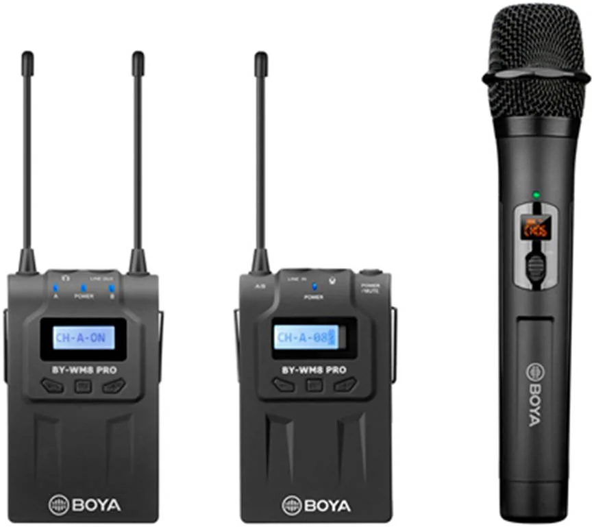 سیستم میکروفون بیسیم دو کاناله UHF بویا، برد عملکرد 100 متری، 48 کانال UHF قابل انتخاب، صدای با کیفیت پخش، سازگار با دوربینها / فیلمبردارها، مشکی | BY-WM8 Pro-K4 سیستم میکروفون بیسیم دو کاناله UHF بویا، برد عملکرد 100 متری، 48 کانال UHF قابل انتخاب، صدای با کیفیت پخش، سازگار با دوربینها / فیلمبردارها، مشکی | BY-WM8 Pro-K4