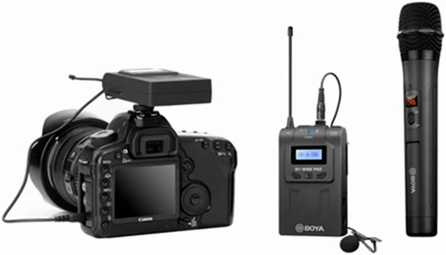 سیستم میکروفون بیسیم دو کاناله UHF بویا، برد عملکرد 100 متری، 48 کانال UHF قابل انتخاب، صدای با کیفیت پخش، سازگار با دوربینها / فیلمبردارها، مشکی | BY-WM8 Pro-K4 سیستم میکروفون بیسیم دو کاناله UHF بویا، برد عملکرد 100 متری، 48 کانال UHF قابل انتخاب، صدای با کیفیت پخش، سازگار با دوربینها / فیلمبردارها، مشکی | BY-WM8 Pro-K4