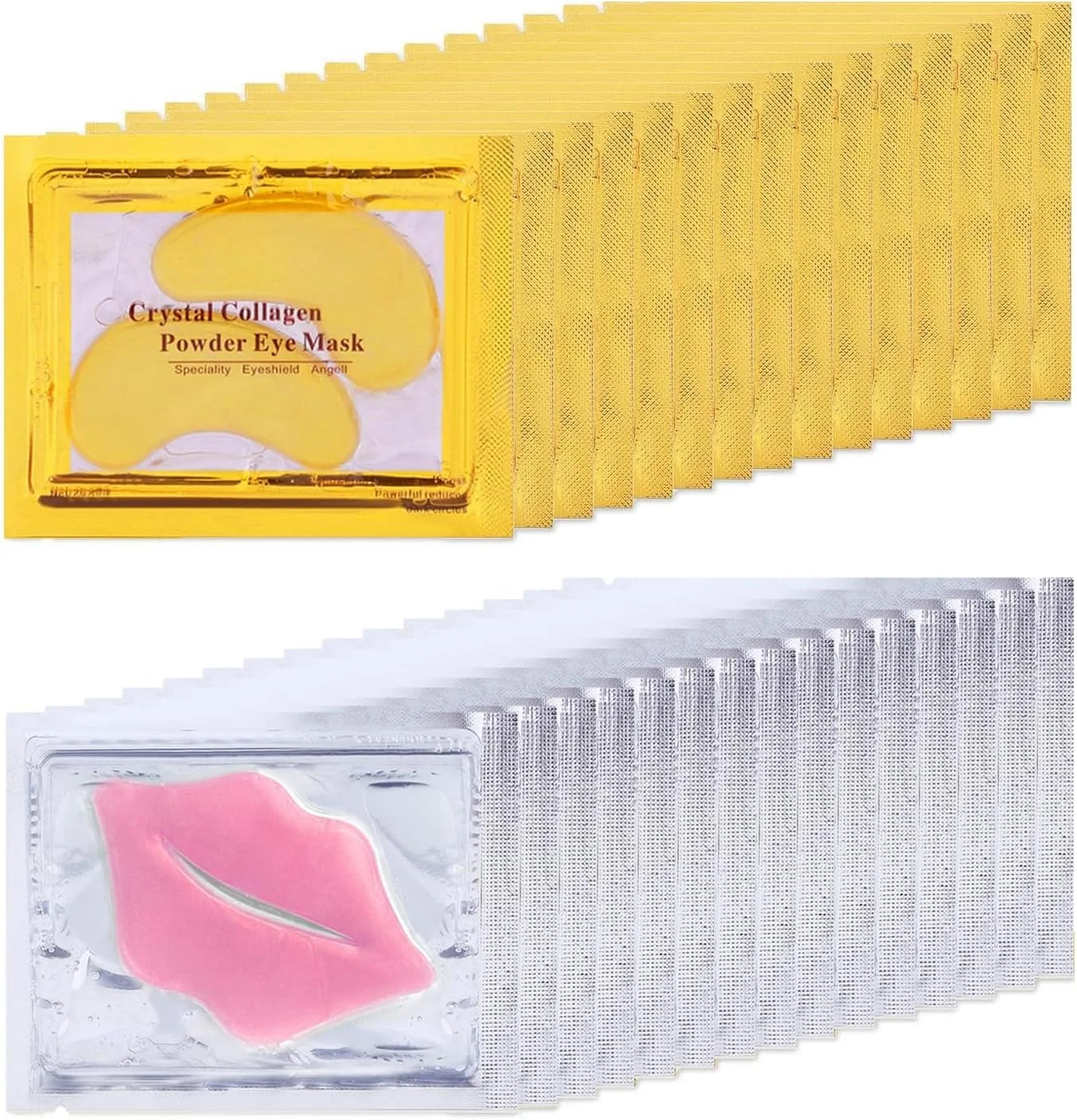 ماسک چشم و لب طلای 24K مینیلینگ، 30 جفت پچ زیر چشم کلاژن کریستالی برای پف زیر چشم، مرطوب کننده موثر پوست لب و چشم، کاهش خطوط ریز و تیرگی دور چشم