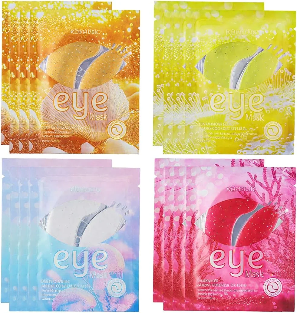 پد چشم دریایی، بسته 16 عددی، 4 نوع پد چشم با کلاژن دریایی طبیعی، پد چشم هیالورونیک درخشان برای چشم های پف کرده، ضد چروک، سیاهی و پف زیر چشم (قرمز، زرد، سفید، نارنجی)