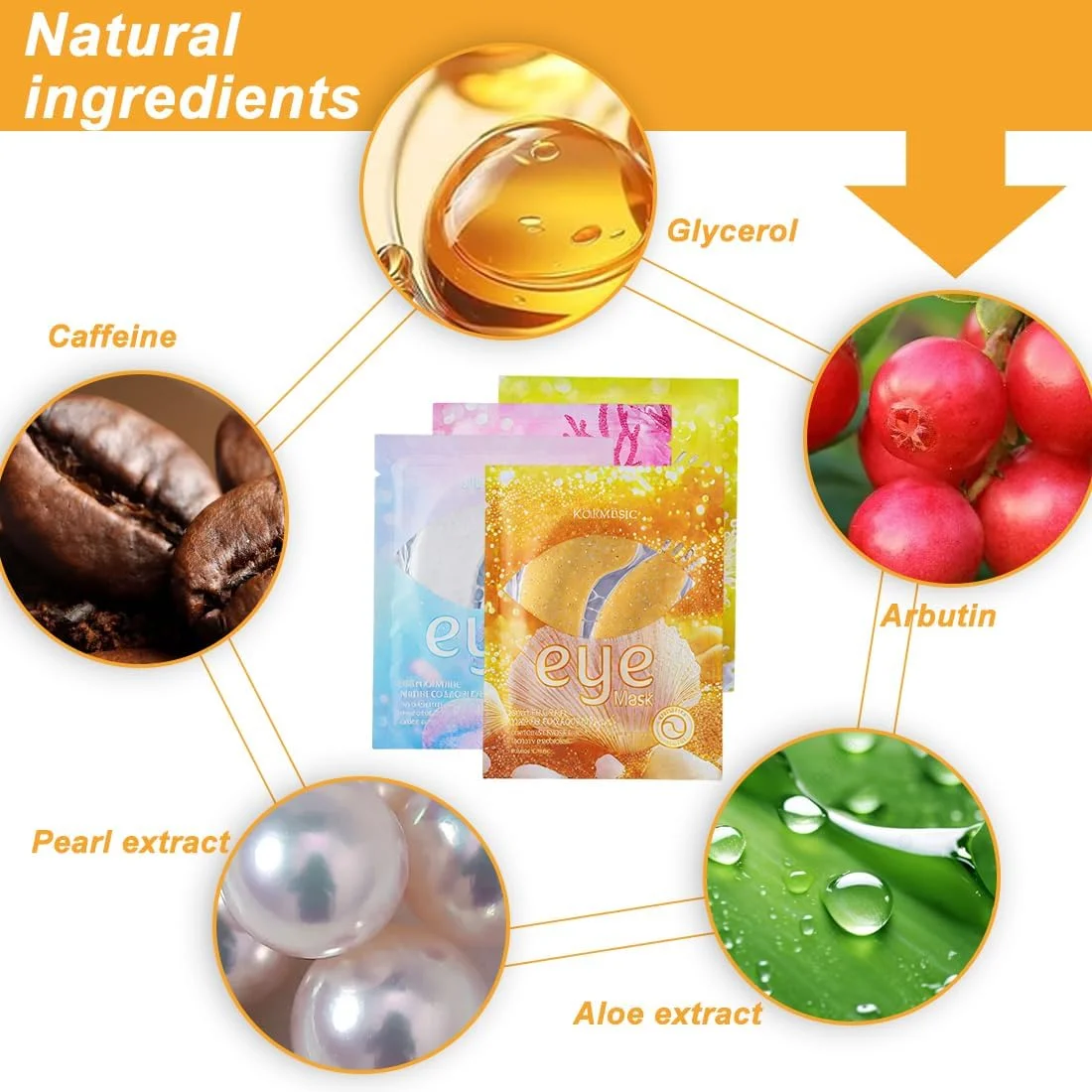 پد چشم دریایی، بسته 16 عددی، 4 نوع پد چشم با کلاژن دریایی طبیعی، پد چشم هیالورونیک درخشان برای چشم های پف کرده، ضد چروک، سیاهی و پف زیر چشم (قرمز، زرد، سفید، نارنجی)