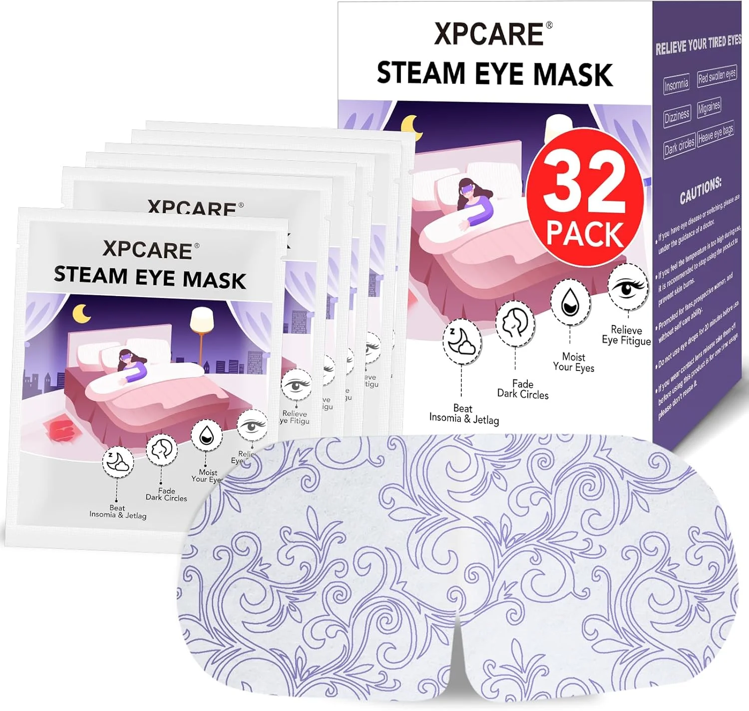 ماسک چشم بخار XPCARE بسته 32 عددی برای خشکی چشم، ماسک چشم گرم کننده خواب اسپا، ماسک چشم یکبار مصرف گرم برای حلقه های تیره، پف چشم، تسکین خستگی و استرس چشم (بدون عطر)