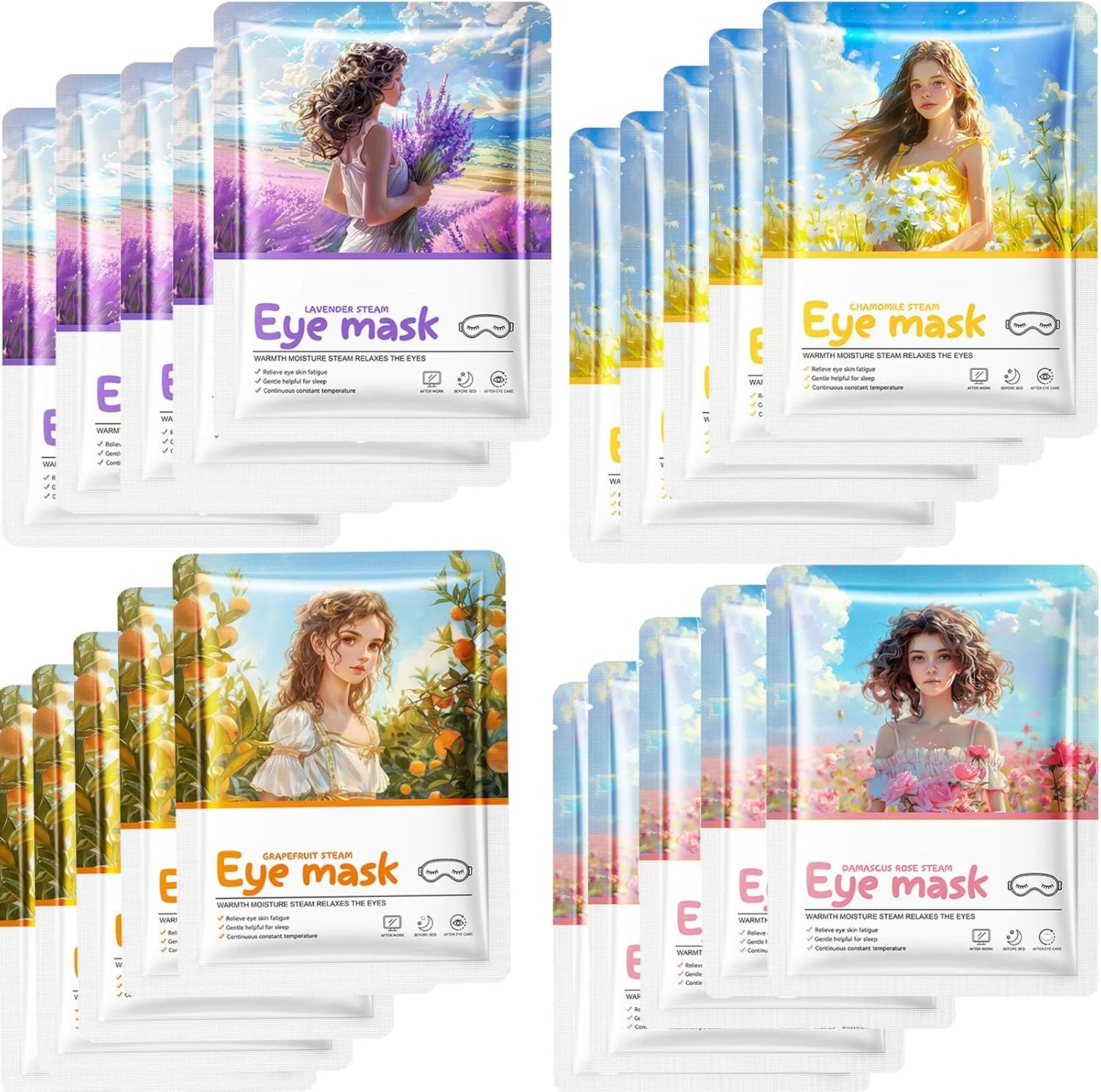 20 عدد ماسک چشم بخار برای خشکی چشم، ماسک چشم خود گرم شونده برای استراحت، ماسک بخار گرم کننده خودکار، ماسک چشم بخار یکبار مصرف برای کمپرس گرم اسپا برای چشم، هدیه مسافرتی، رفع استرس