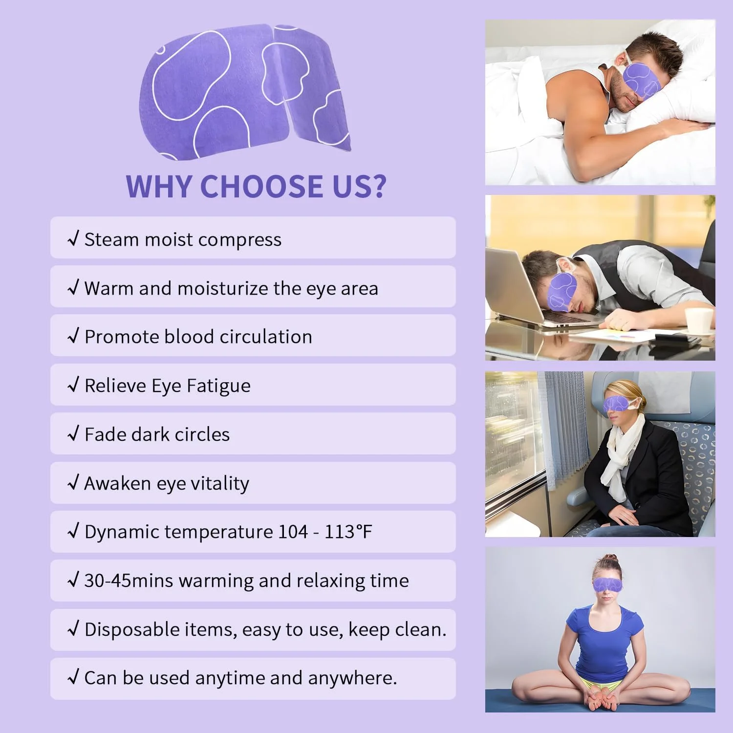 20 عدد ماسک چشم بخار برای خشکی چشم، تسکین خستگی چشم و سیاهی دور چشم
