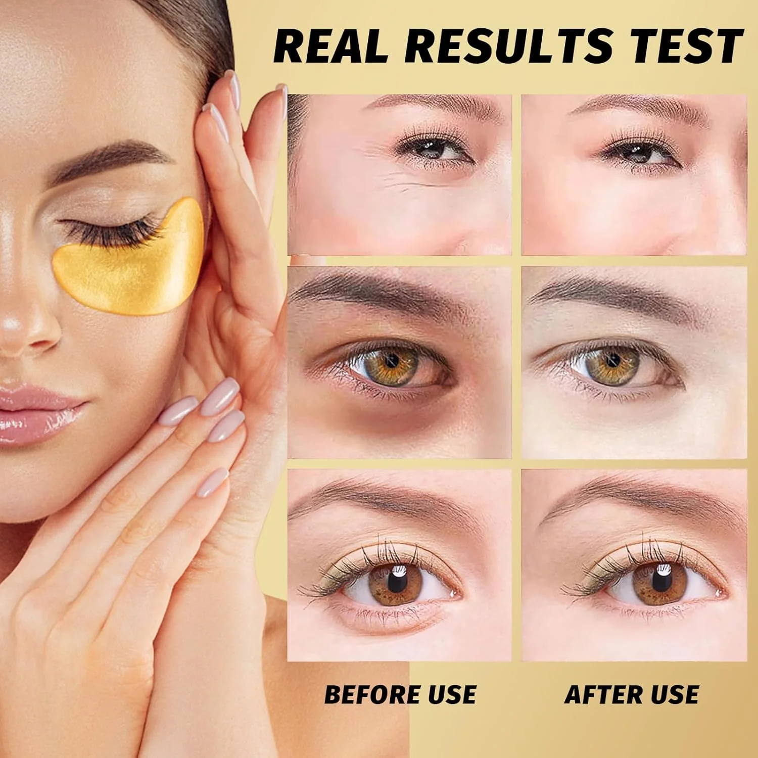 ماسک چشم طلای 24 عیار، کمک به کاهش پف چشم، ماسک های آبرسان پچ های ژلی چشم، مرطوب کننده بهینه ناحیه چشم، آبرسان، مرطوب کننده، مغذی پچ های چشم طلای 24 عیار برای پف چشم