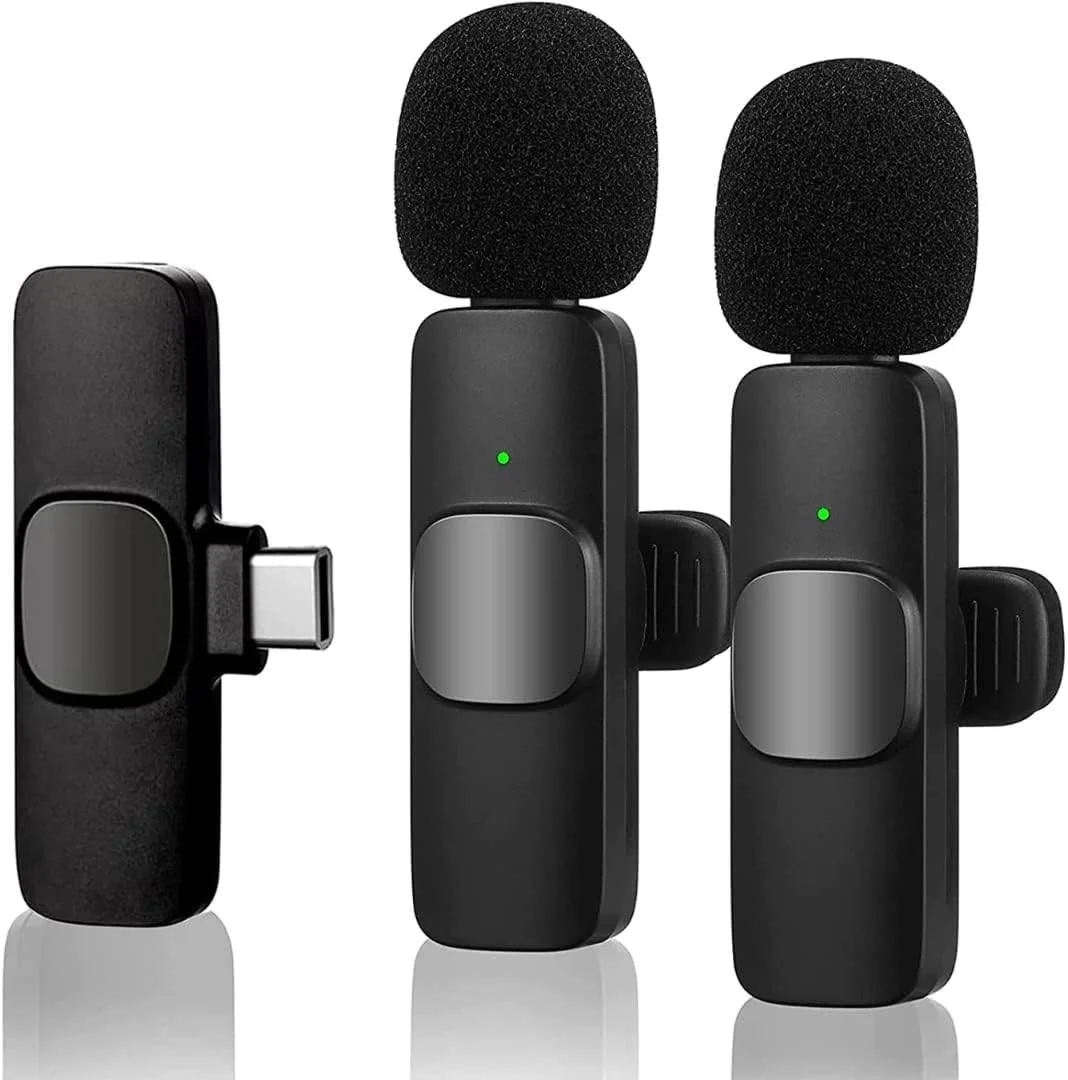 میکروفون یقه‌ای بی‌سیم کوچک با گیره، میکروفون چند جهته، 2 فرستنده 1 گیرنده با پورت Type-C جایگزین برای تلفن هوشمند اندروید، پخش زنده، مصاحبه، کنفرانس ویدیویی