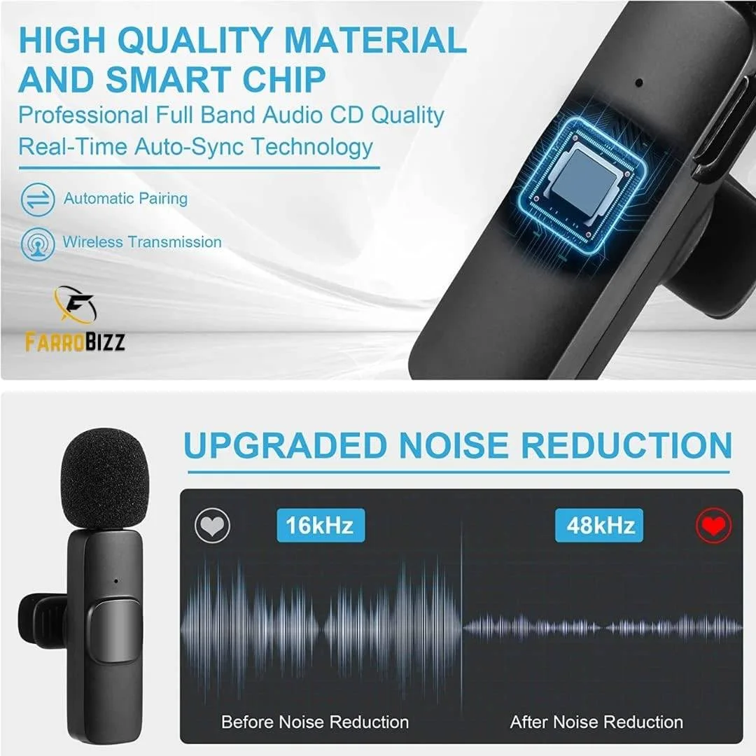 میکروفون یقه‌ای بی‌سیم کوچک با گیره، میکروفون چند جهته، 2 فرستنده 1 گیرنده با پورت Type-C جایگزین برای تلفن هوشمند اندروید، پخش زنده، مصاحبه، کنفرانس ویدیویی