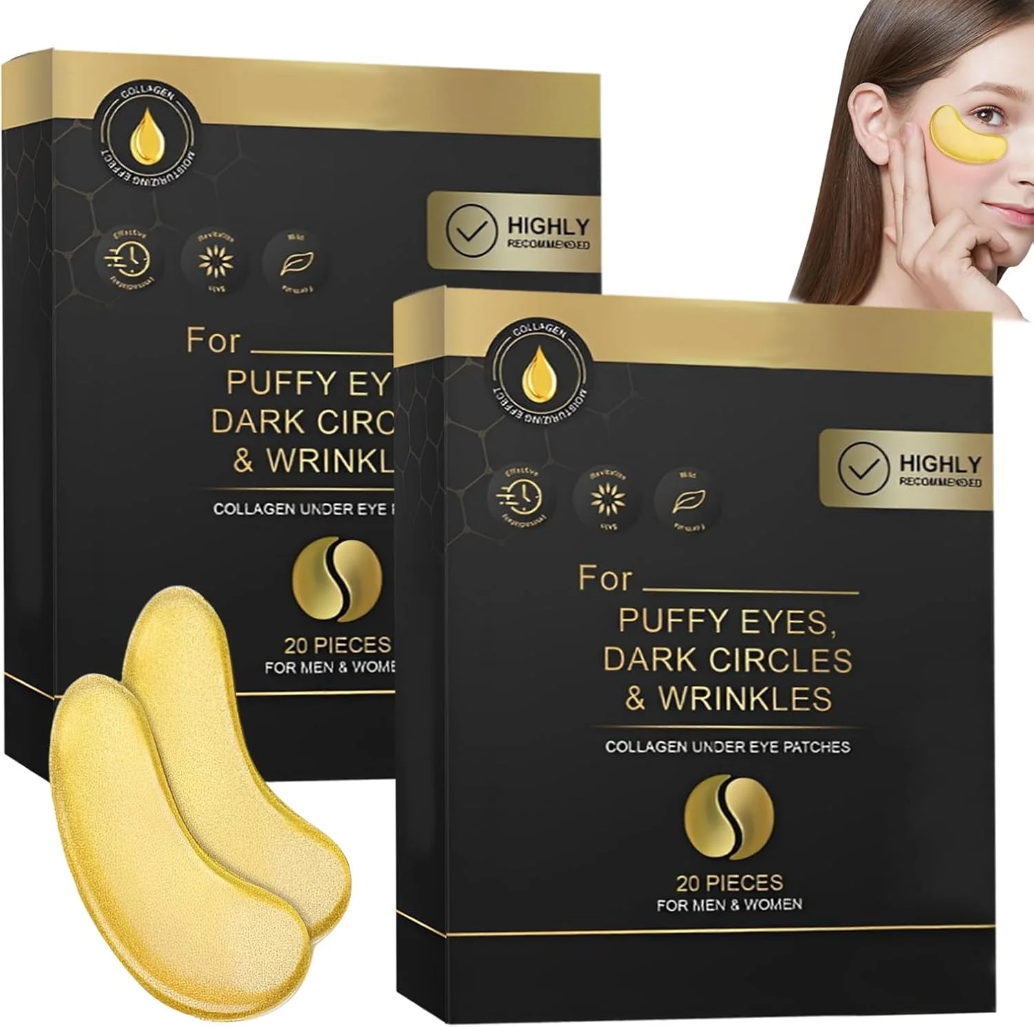 پدهای طلایی دور چشم، پدهای کلاژن طلایی دور چشم، پدهای ضد پیری دور چشم، ماسک چشم اسید هیالورونیک و کلاژن، برای مقابله با حلقه های تیره و پف زیر چشم، برای چین و چروک و تورم، بسته 40 عددی