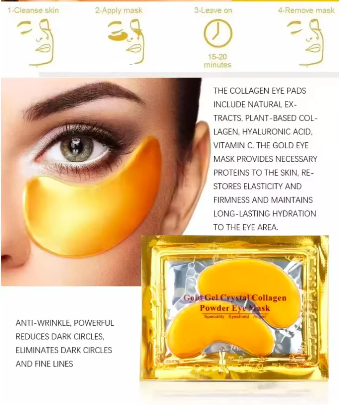 ماسک ژلی کلاژن طلایی دور چشم، پدهای کانسیلر، آبرسانی عمیق