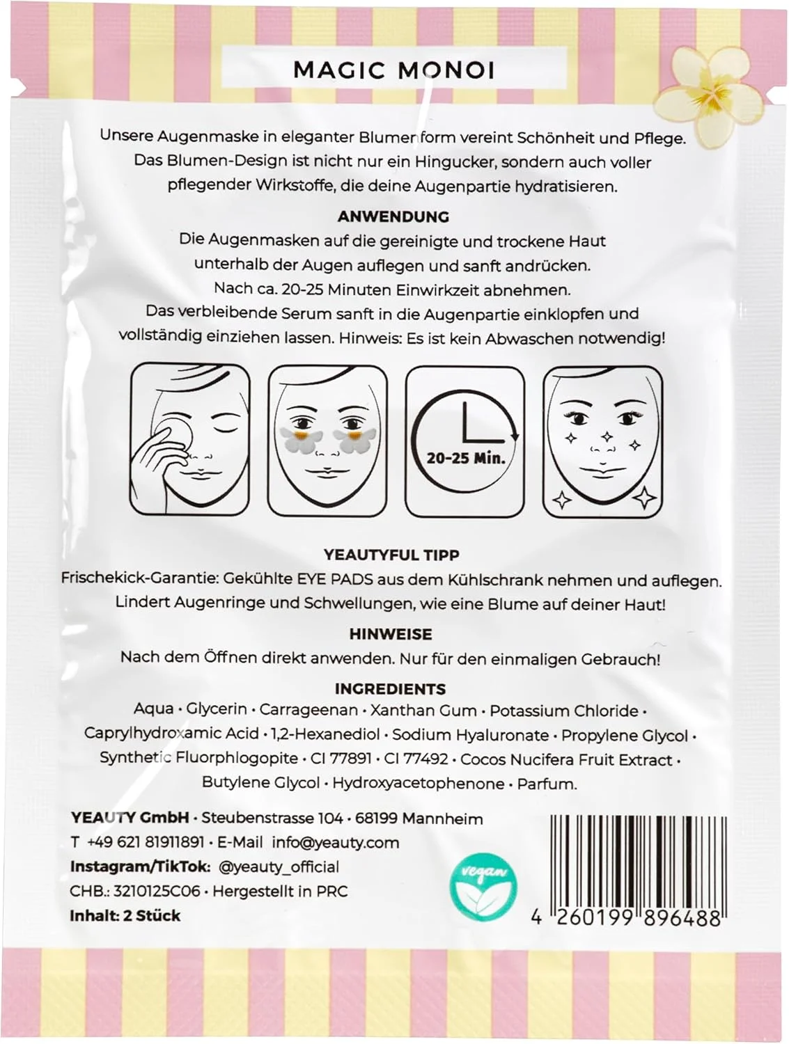 پد ماسک چشم جادویی مونوی YEAUTY - پدهای چشم گل‌دار مرطوب‌کننده با اسید هیالورونیک و عصاره نارگیل - نسخه محدود - 1 جفت