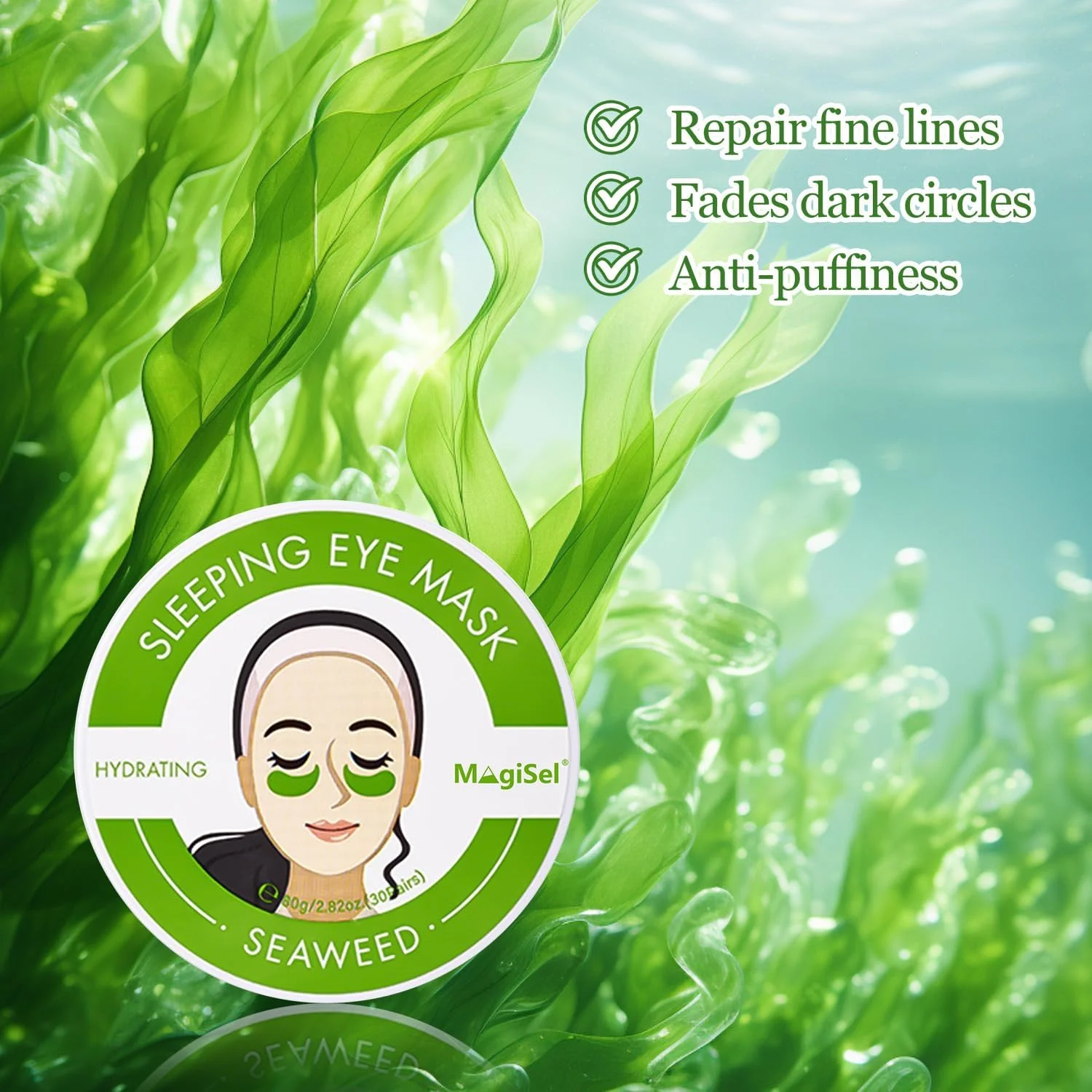 پدهای دور چشم حاوی جلبک دریایی، پد چشم، پد دور چشم ضد چروک، مرطوب کننده، سم زدا و سفت کننده پوست دور چشم برای پف و سیاهی دور چشم، ماسک چشم خنک کننده طبیعی، 60 عدد