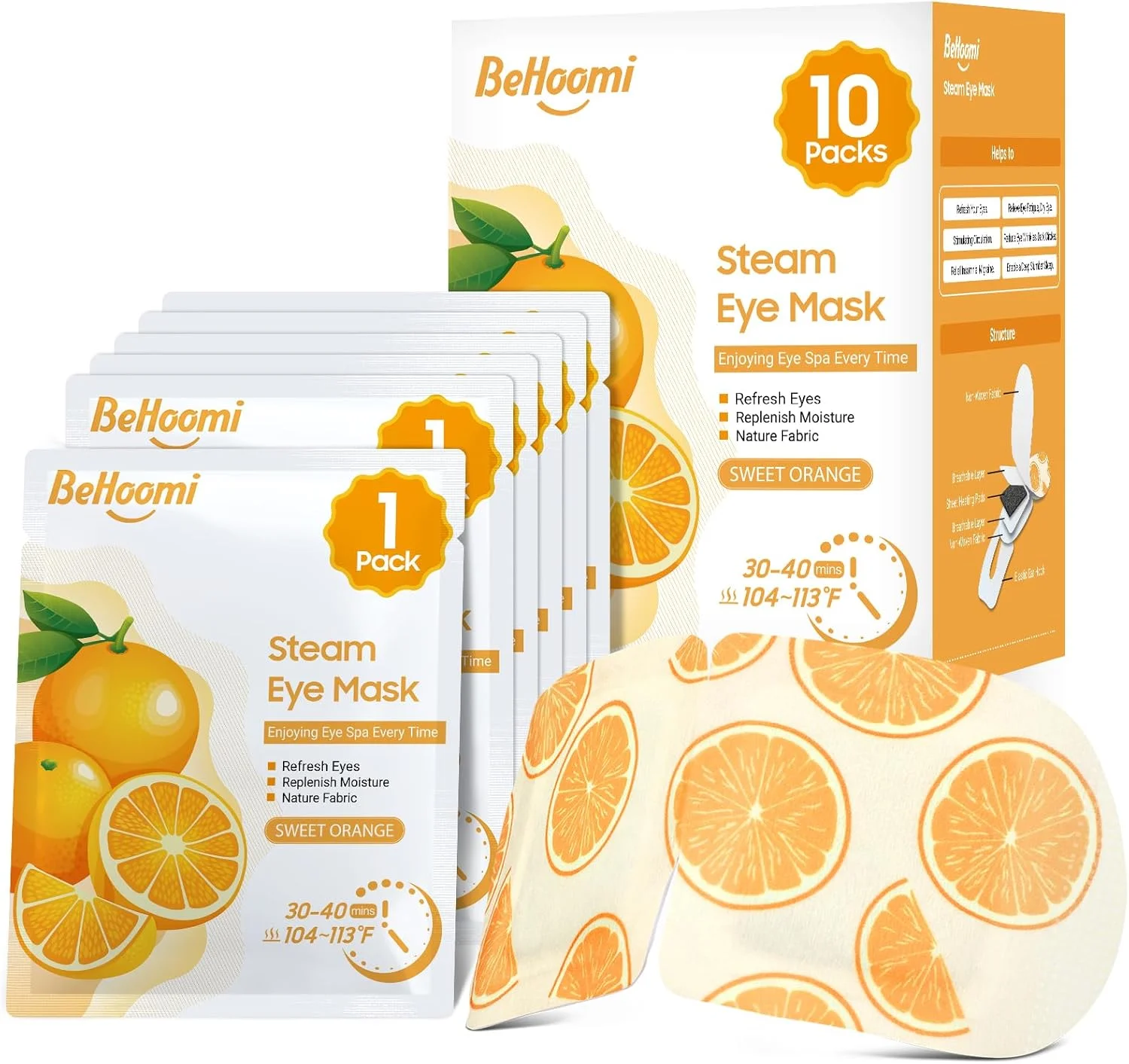 ماسک چشم بخار، 10 عددی ماسک چشم گرمایشی، کمپرس گرم یکبار مصرف و خود گرم شونده برای چشم، ماسک خواب چشم، ماسک چشم حرارتی مرطوب تسکین دهنده، ملزومات سفر و هدایای آرامش بخش (رایحه پرتقال)