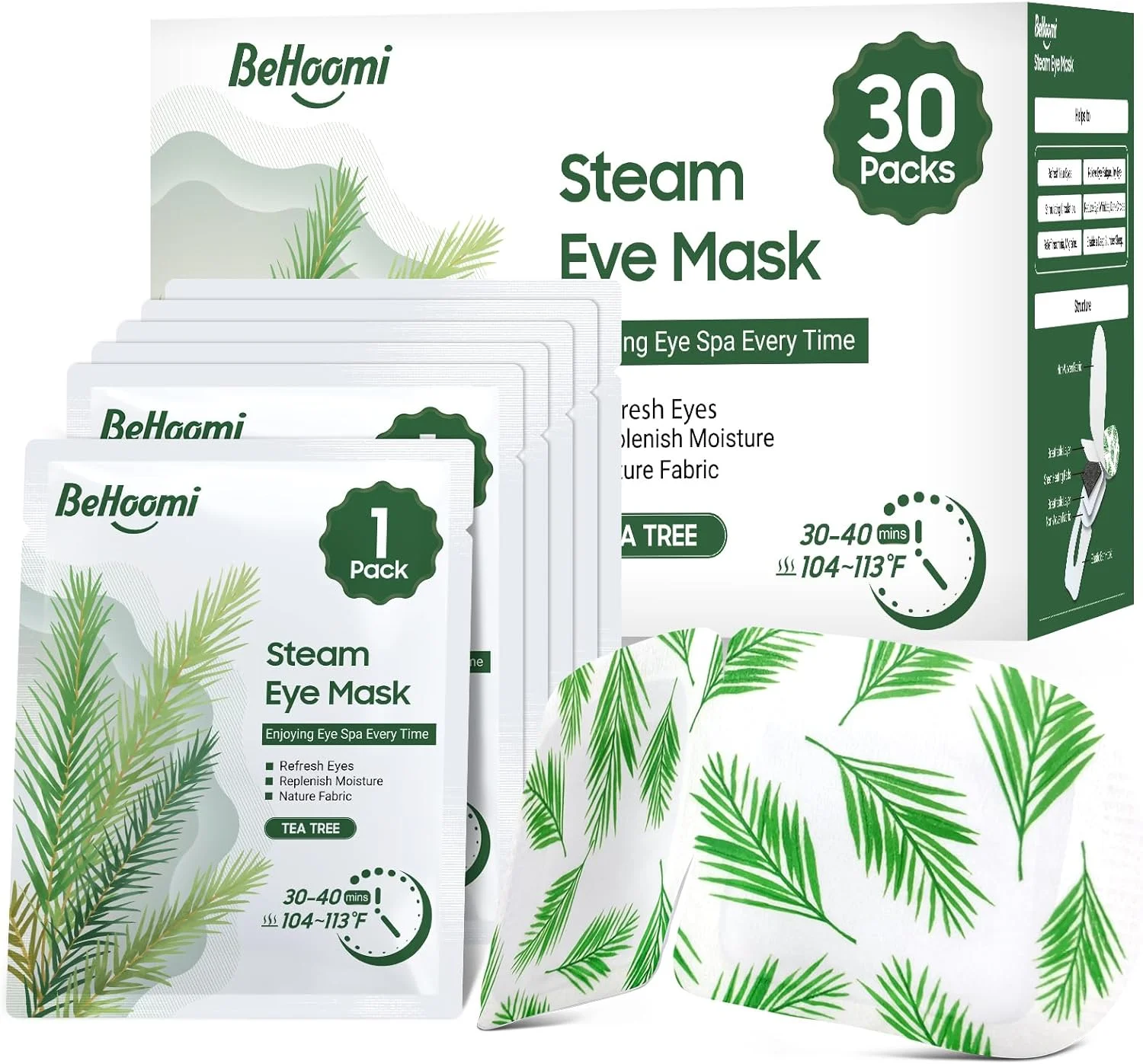 30 عدد ماسک چشم بخار، کمپرس گرم ماسک چشم گرم کننده برای چشم، ماسک های چشم یکبار مصرف خود گرم شونده برای خواب در خانه، اسپا، ملزومات سفر و هدایای آرامش بخش (درخت چای)