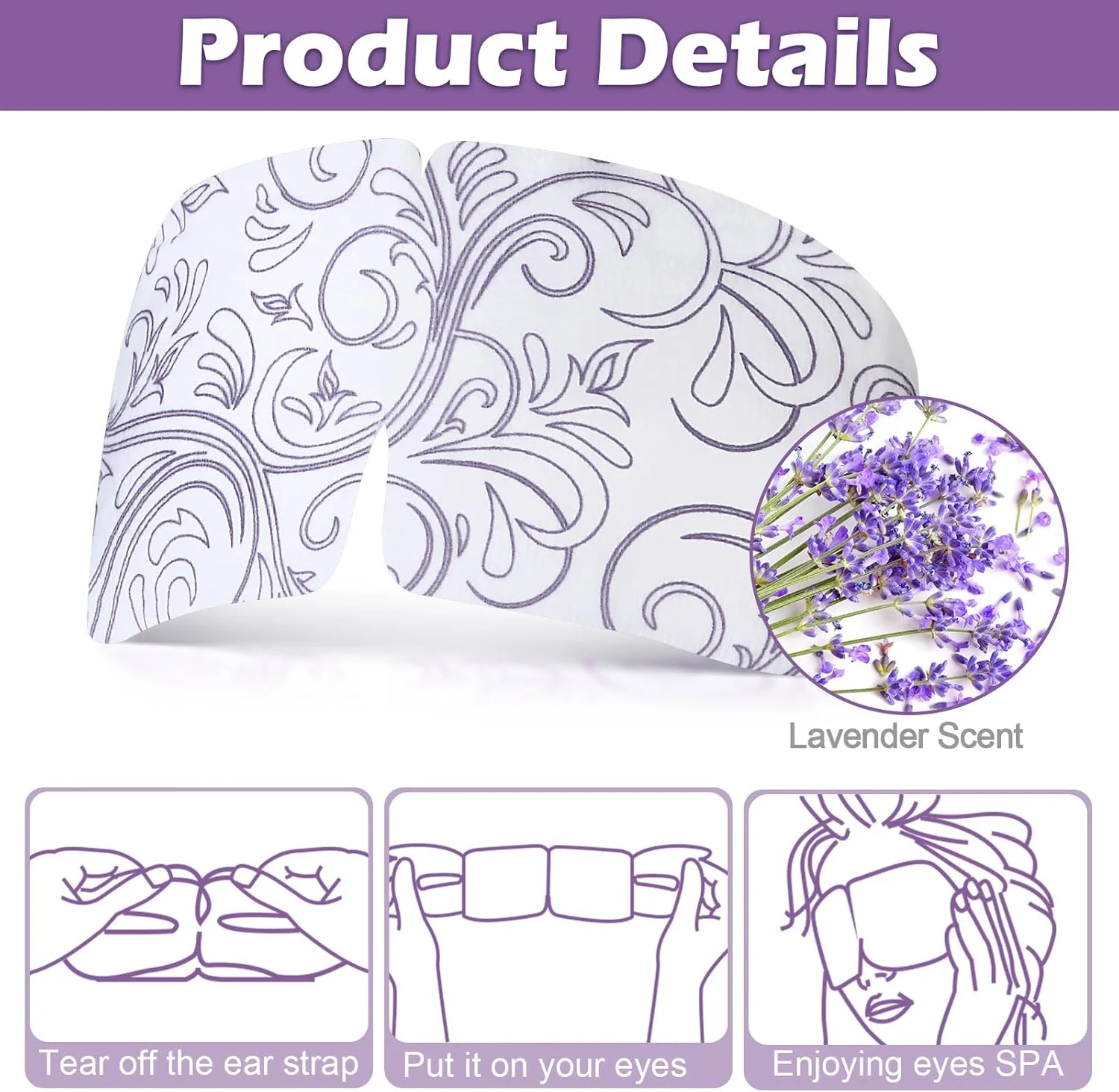 ۵۰ عدد ماسک چشم بخار برای خشکی چشم، ماسک چشم گرم کننده یکبار مصرف برای منزل، محل کار و مسافرت، تسکین خستگی چشم (رایحه اسطوخودوس)