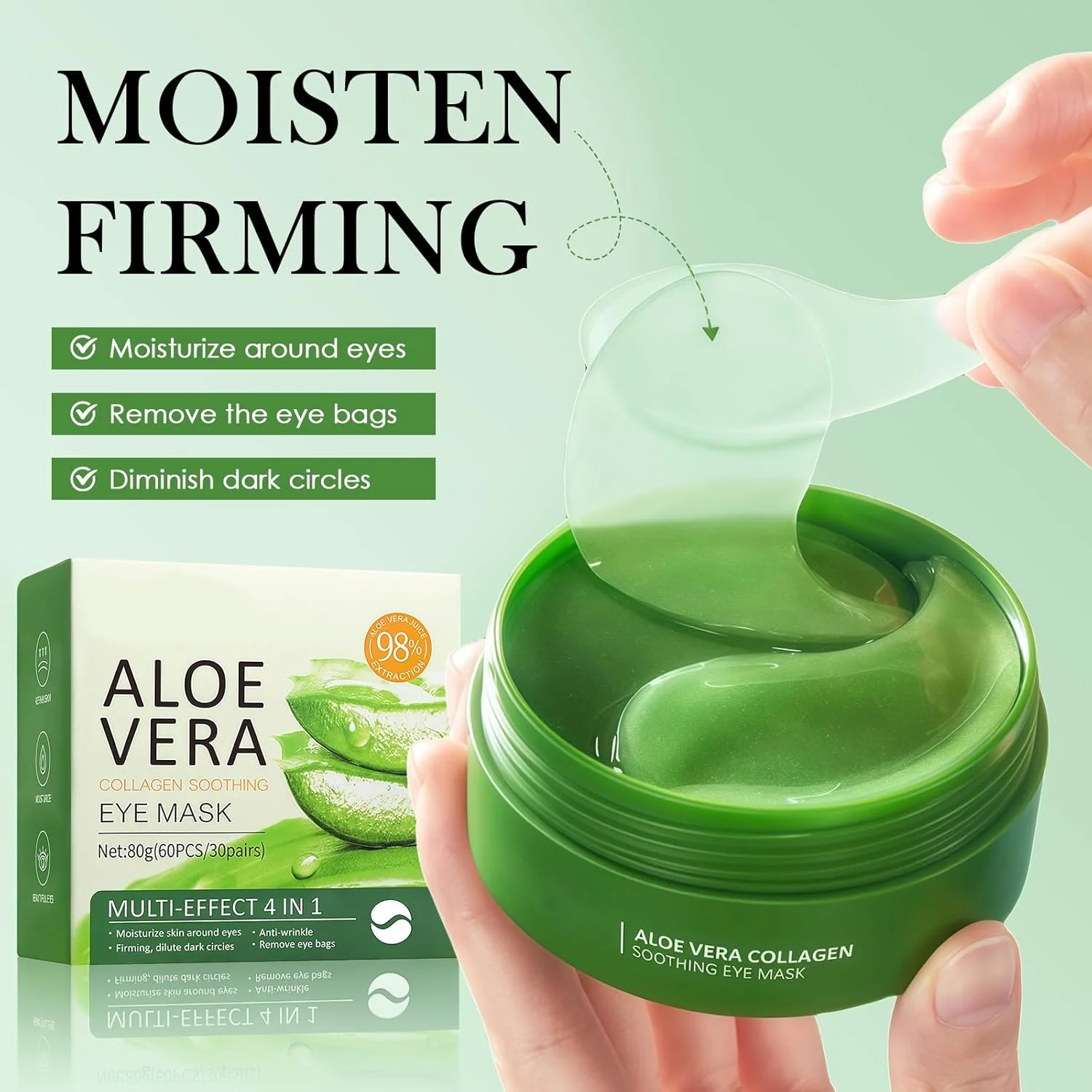 پد زیر چشم 60 عددی، ماسک چشم آلوئه ورا، رفع سیاهی دور چشم، پف زیر چشم، کاهش چین و چروک، ماسک مرطوب کننده چشم (سبز)