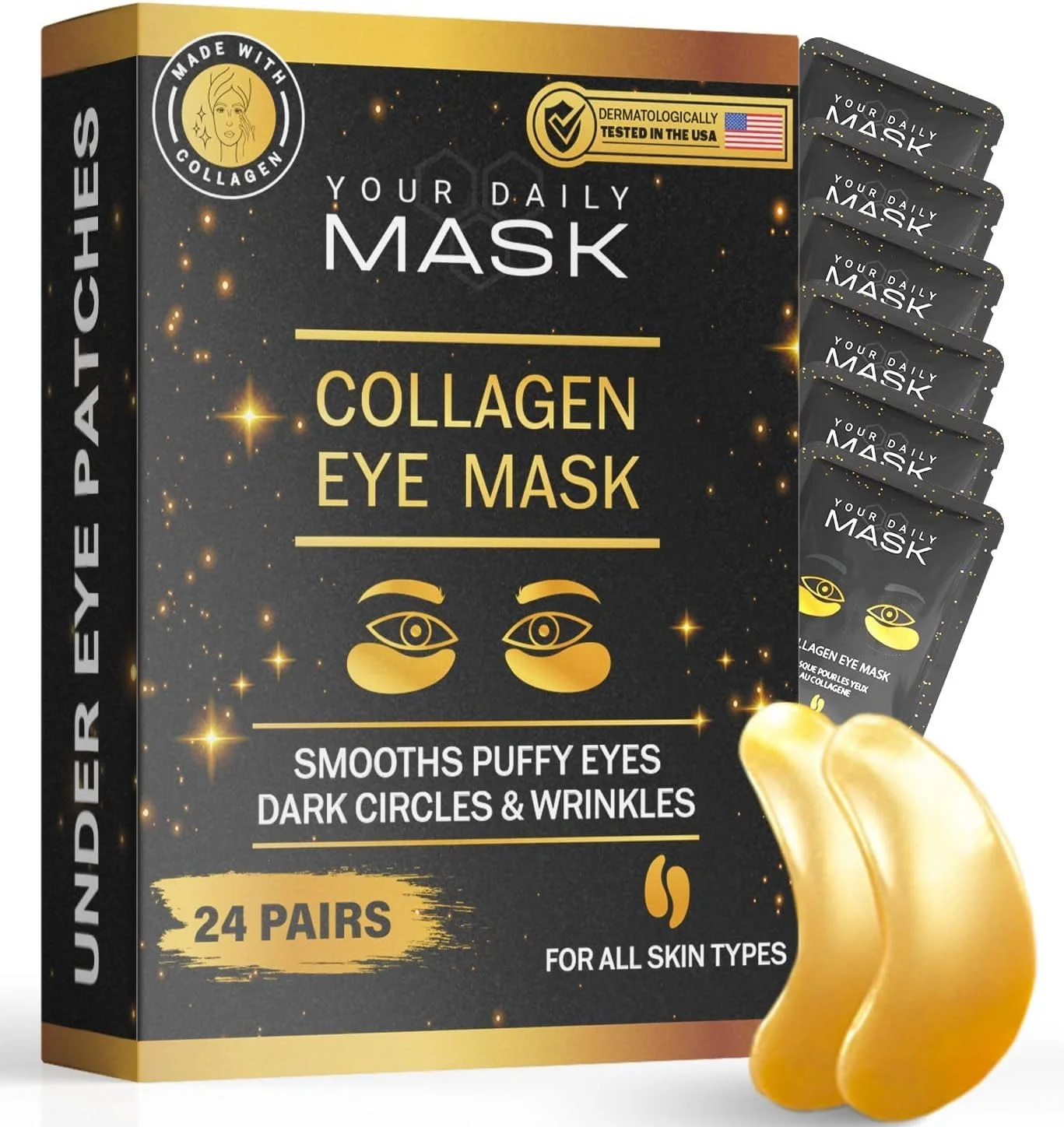 ماسک دور چشم با کیفیت - پف زیر چشم - سیاهی دور چشم - 24 عدد - ماسک چشم کلاژن - پدهای چشم - ضد پف