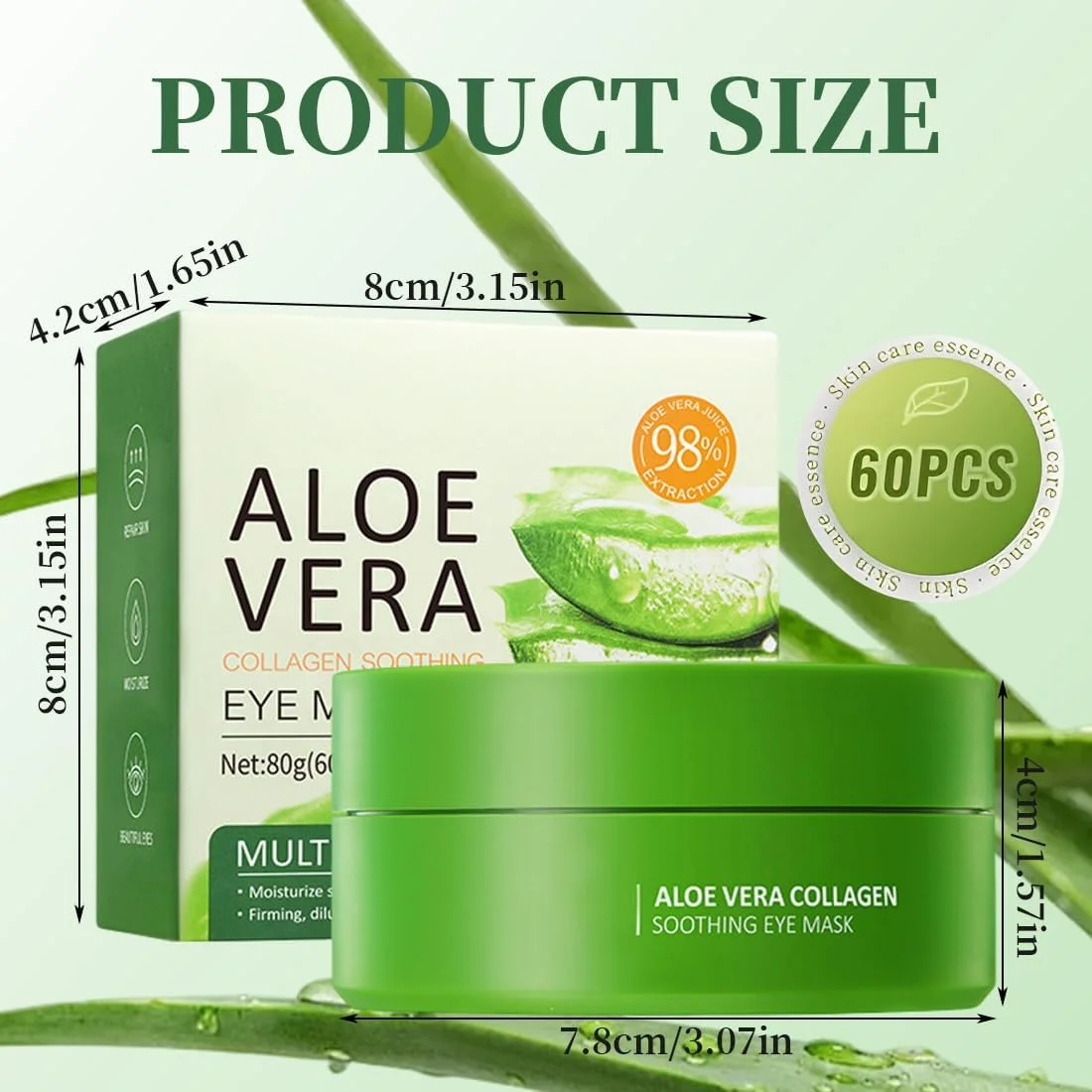 پدهای زیر چشم، 60 عدد پد زیر چشم، پچ های چشم، پدهای کلاژن زیر چشم برای رفع سیاهی دور چشم حاوی آلوئه ورا، ماسک چشم هیالورونیک اسید، رفع سیاهی دور چشم، چین و چروک، پف و کیسه های زیر چشم (سبز)