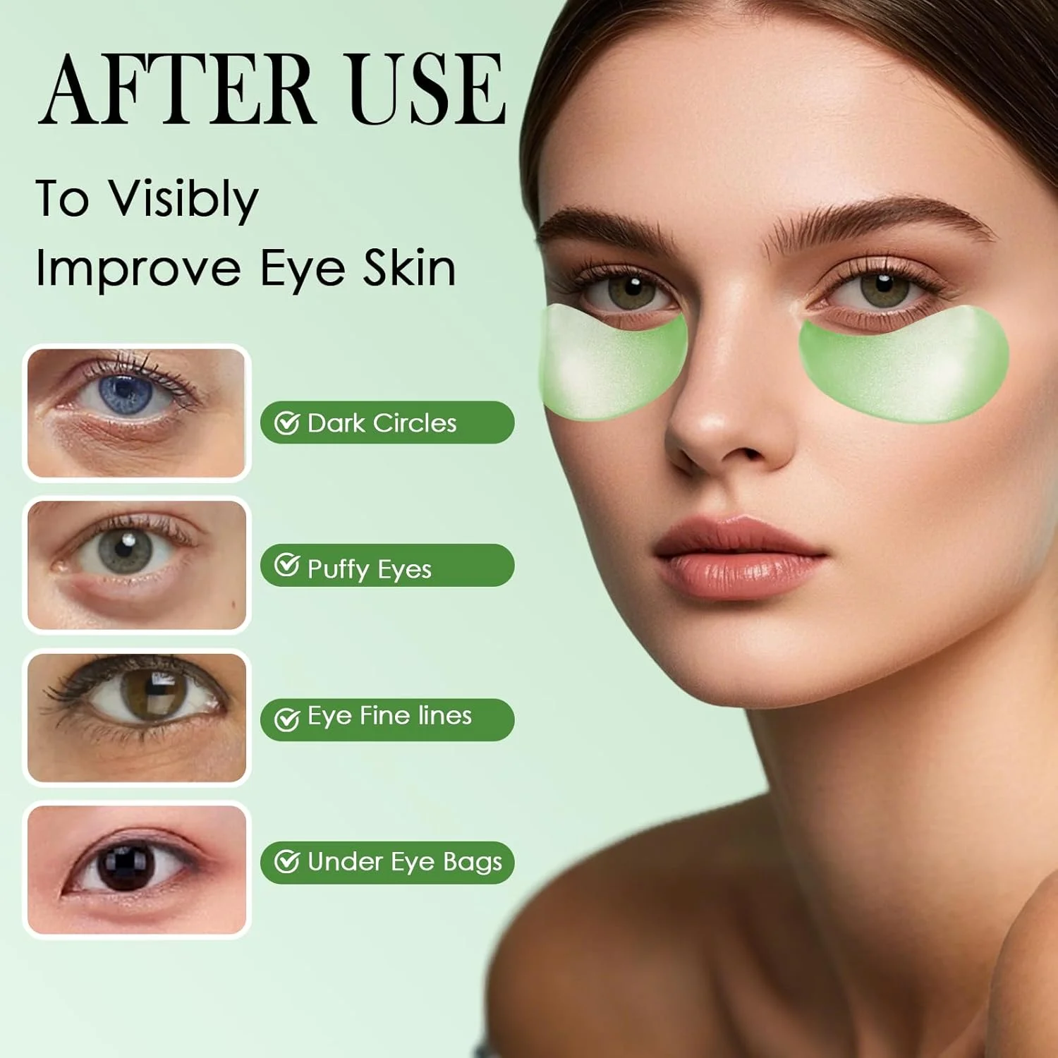 پد زیر چشم 60 عددی، ماسک چشم آلوئه ورا، رفع سیاهی دور چشم، پف زیر چشم، کاهش چین و چروک، ماسک مرطوب کننده چشم (سبز)