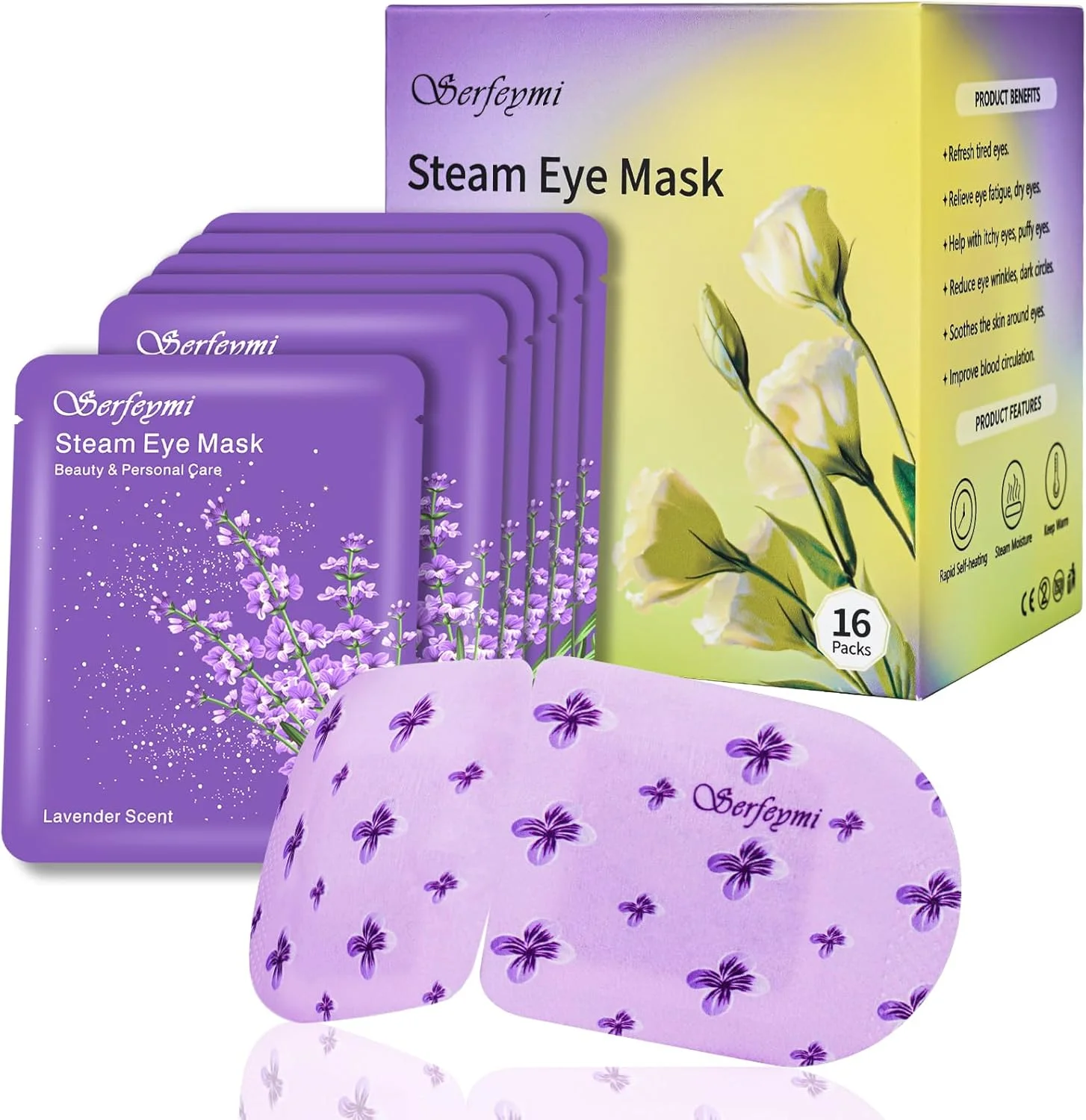 ماسک چشم بخار گرم Serfeymi، بسته 16 عددی، ماسک بخار یکبار مصرف برای حلقه های تیره و پف کردگی، خشکی چشم، ماسک زیبایی چشم و هدیه مراقبت شخصی برای بانوان (اسطوخودوس ارتقا یافته)