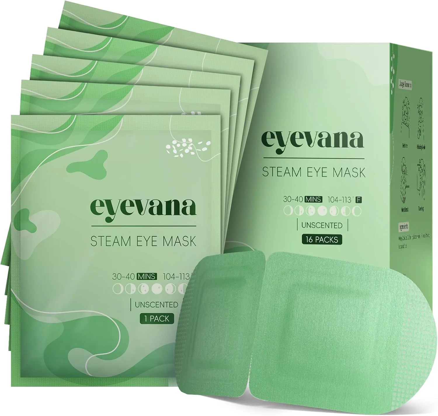 16 عدد ماسک چشم بخار، حرارت عمیق اضافی برای خشکی چشم، تسکین سریع سوزش، التهاب، پف کردگی چشم های حساس و خستگی چشم، کمپرس گرم خود گرم شونده یکبار مصرف (بدون عطر)