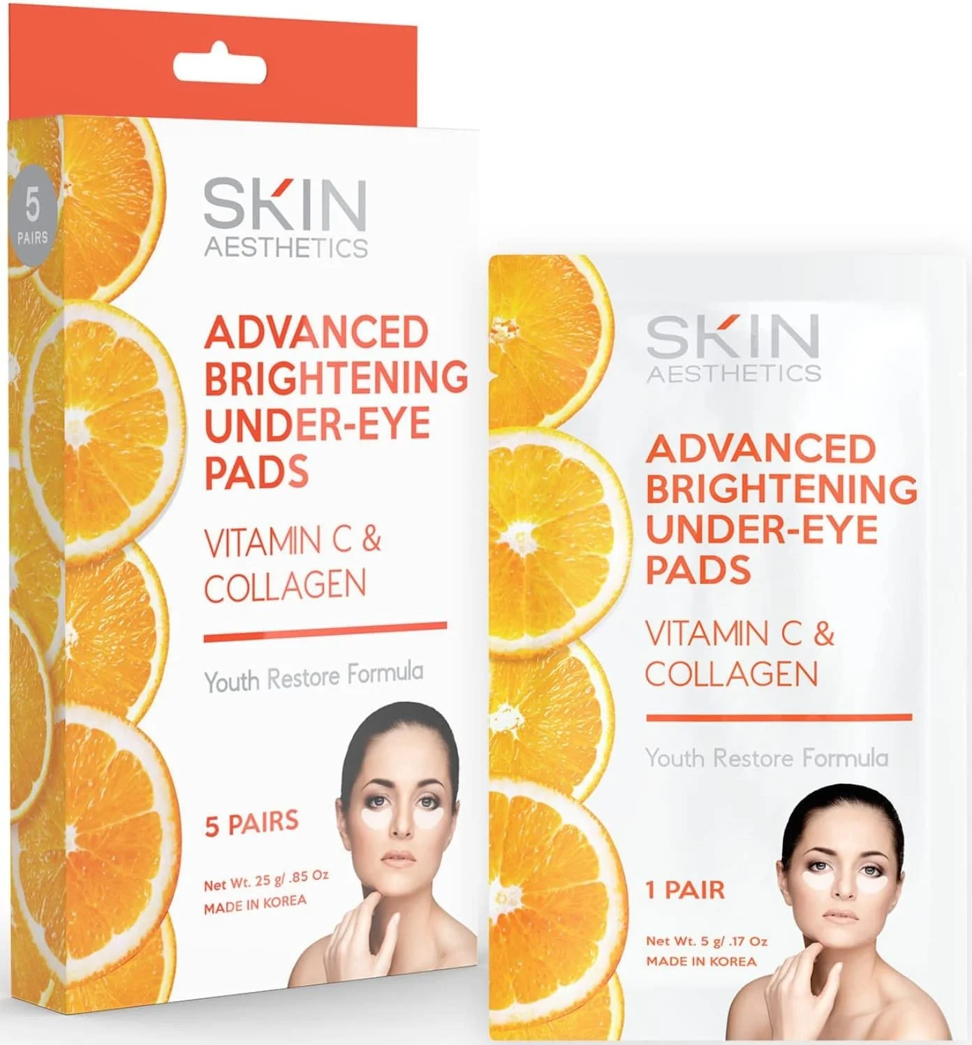 پد زیر چشم ویتامین C و کلاژن - کاهش تیرگی، چین و چروک و خطوط پنجه کلاغی، روشن کننده - تست شده توسط متخصص پوست، مراقبت از پوست کره ای - زیبایی پاک، بدون تست حیوانی - 5 جفت