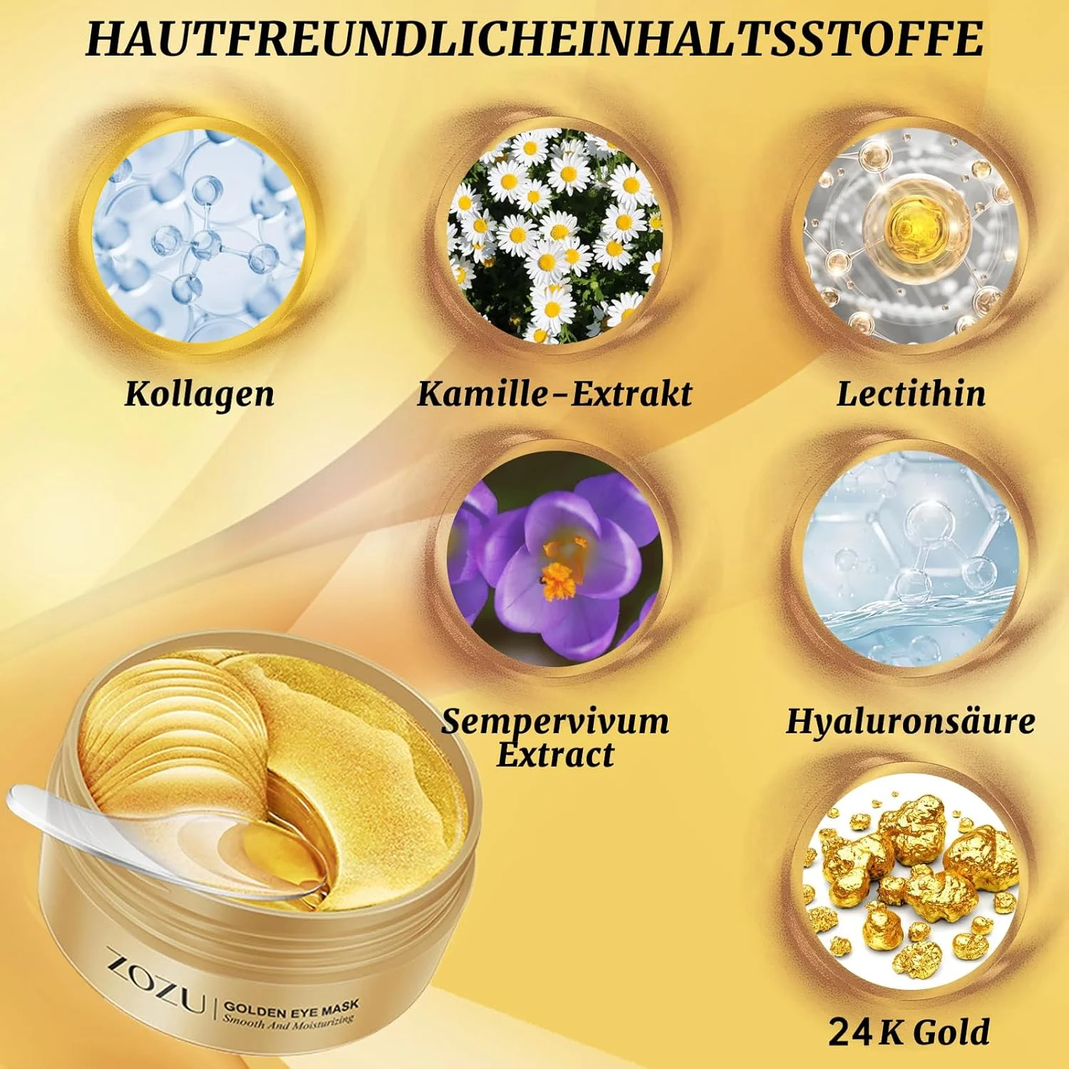 بسته 60 عددی پدهای ژلی زیر چشم طلا 24 عیار، پد چشم، ضد پف، پدهای ضد چروک چشم با هیالورون و کلاژن، مرطوب کننده و ضد پف، چروک، سیاهی و گودی زیر چشم