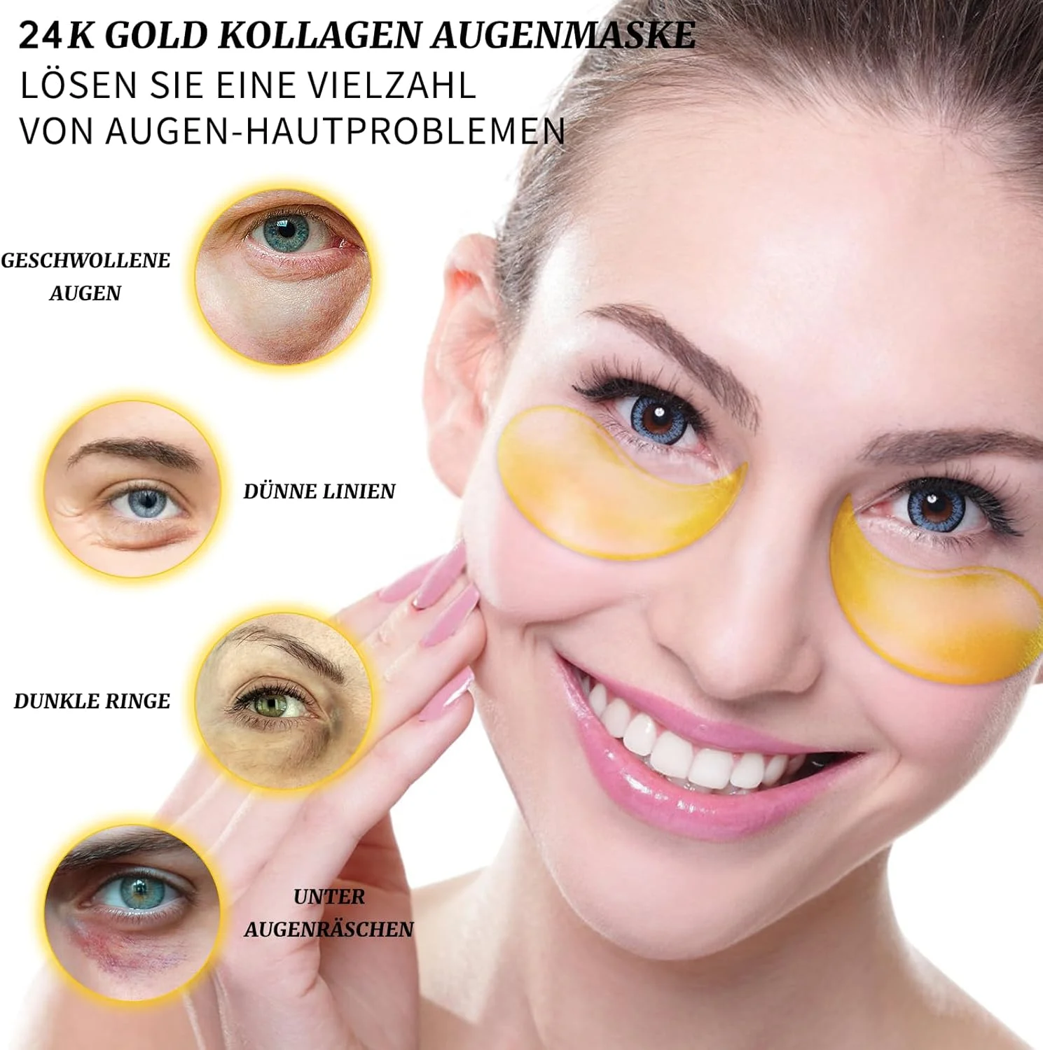 بسته 60 عددی پدهای ژلی زیر چشم طلا 24 عیار، پد چشم، ضد پف، پدهای ضد چروک چشم با هیالورون و کلاژن، مرطوب کننده و ضد پف، چروک، سیاهی و گودی زیر چشم