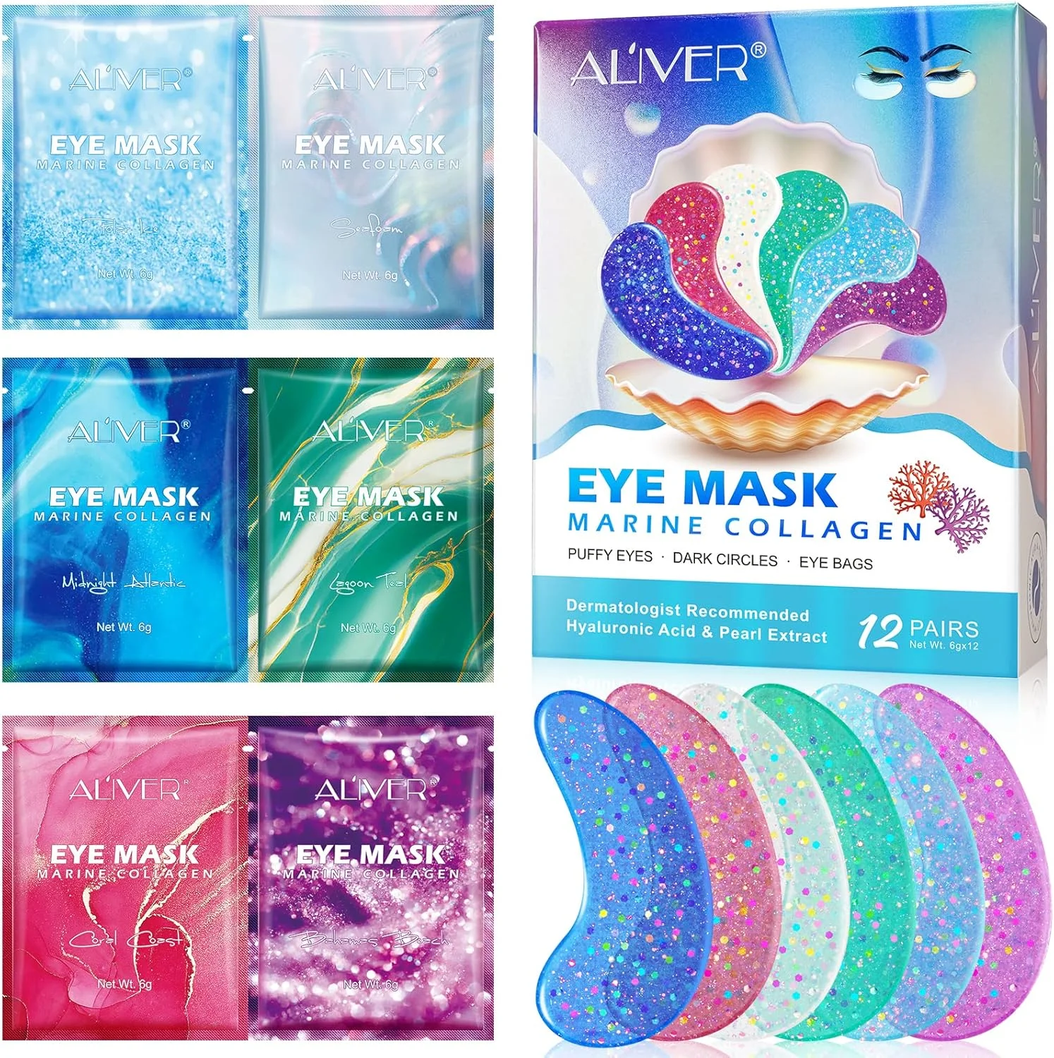 پدهای ژلی دور چشم، ماسک چشم، پدهای کلاژن دریایی طبیعی، مراقبت مرطوب کننده چشم، ماسک های مرواریدی که چین و چروک، پف، سیاهی دور چشم، پف کردگی و خطوط ریز را کاهش می دهند، 12 جفت