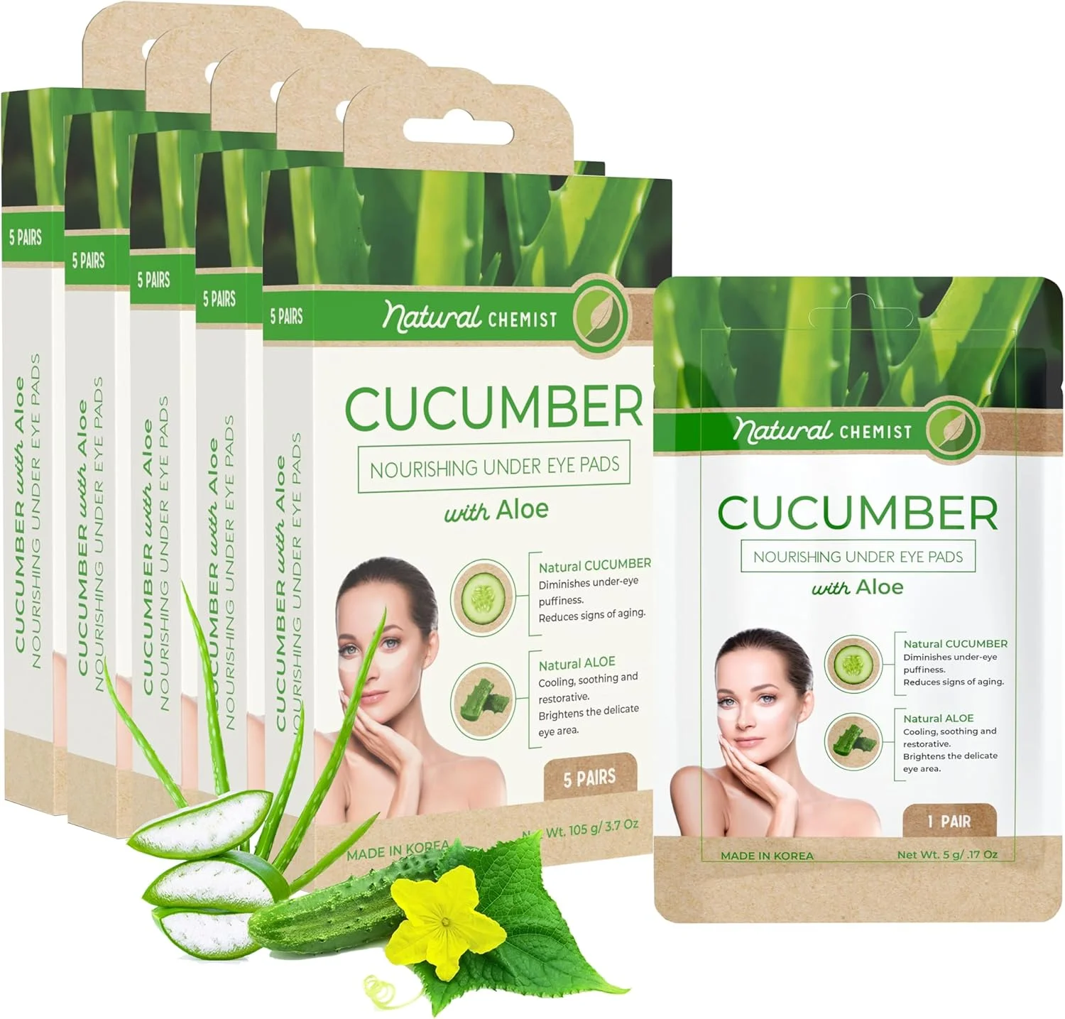 پدهای زیر چشم خیار و آلوئه ورا برای سیاهی، پف و چین و چروک - پدهای خنک کننده و تسکین دهنده چشم، بدون تست حیوانی، زیبایی کره ای - مناسب برای همه