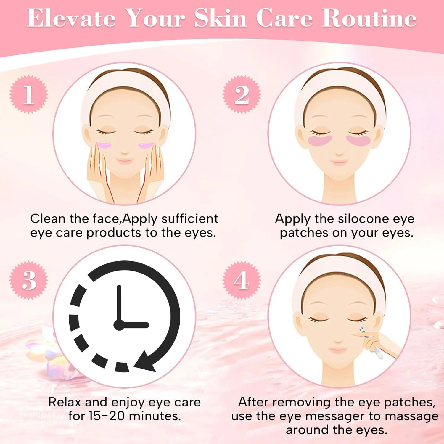 پدهای سیلیکونی زیر چشم - 2 عدد پد چشم قابل استفاده مجدد برای کاهش خطوط ریز و چروک (صورتی)