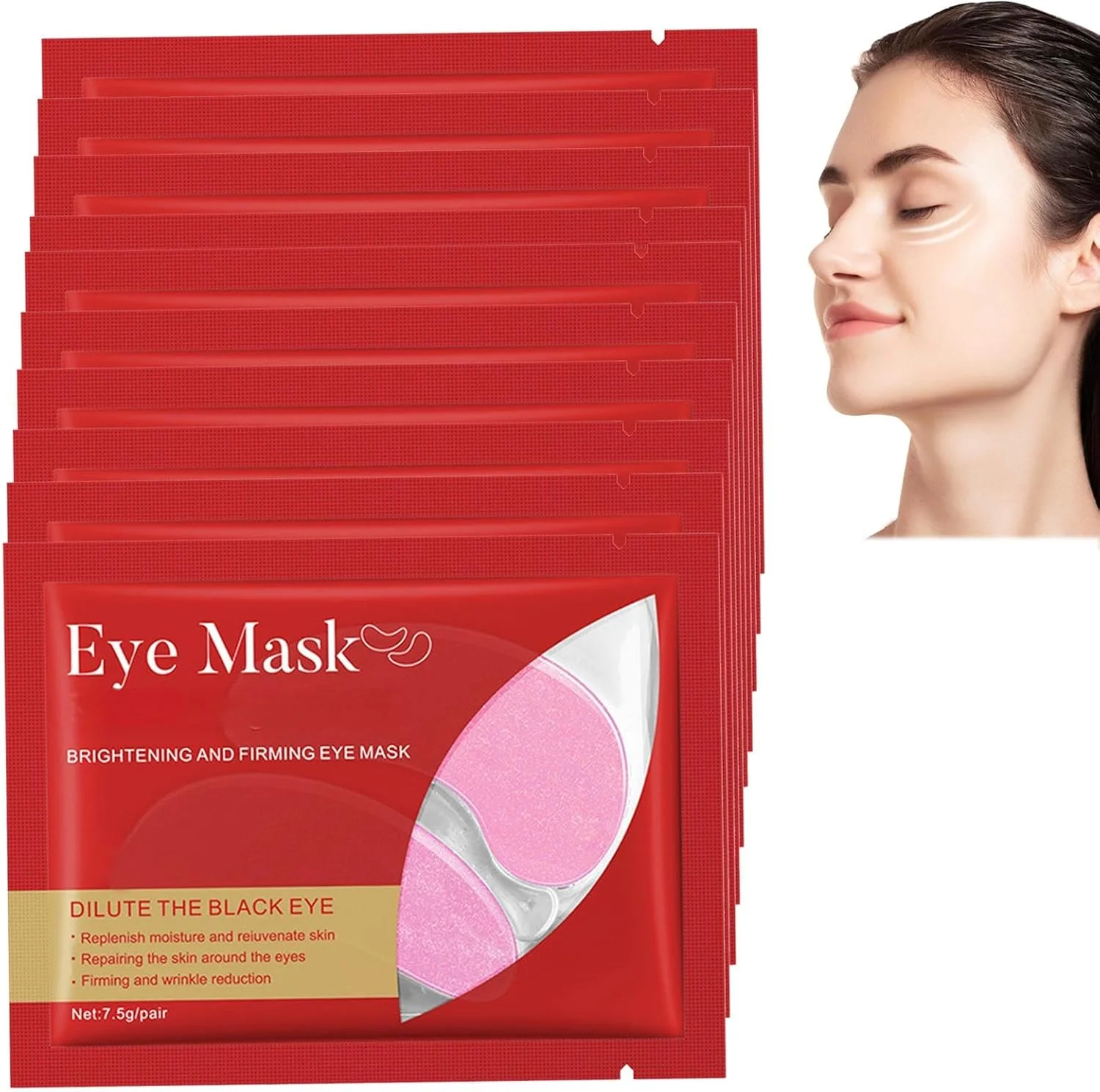 پدهای ماسک صورت برای رفع سیاهی دور چشم، پد ضد پف و چروک چشم، ماسک پد خنک کننده و طراوت بخش چشم [بسته 10 عددی، قرمز]