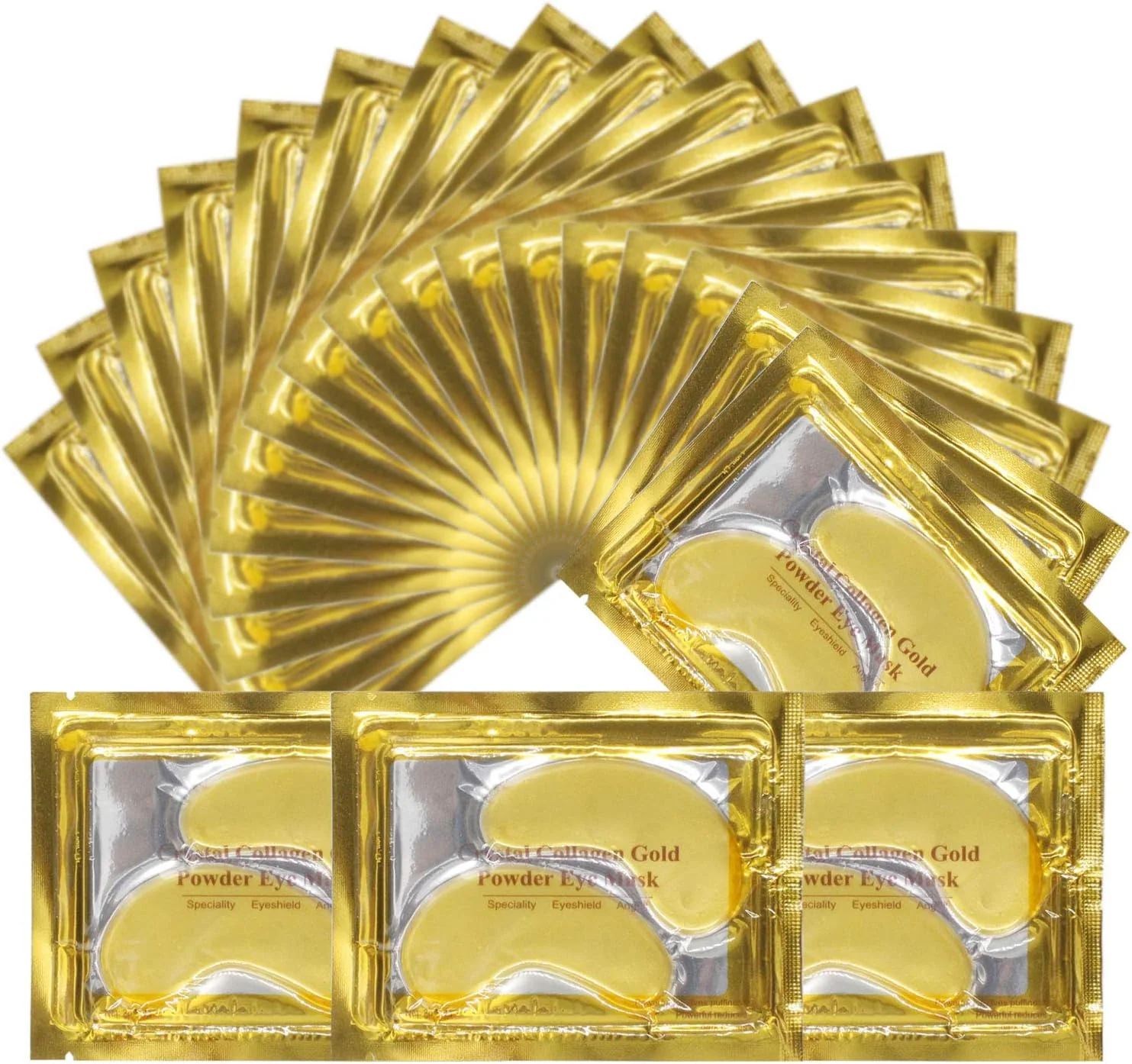 پدهای کلاژن دور چشم Cjztp، 20 جفت ماسک چشم طلای 24K، پچ های ماسک چشم کلاژن کریستالی برای مرطوب کنندگی عمیق، چروک، پف و سیاهی دور چشم