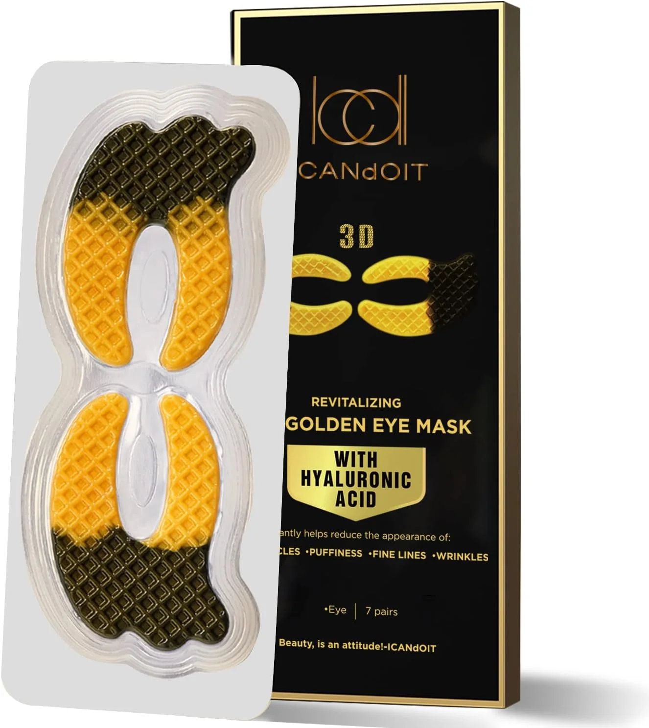 ماسک دور چشم طلای 24 عیار ICANdOIT برای سیاهی و پف، ضد پیری، ضد چروک با اسید هیالورونیک و کلاژن، پچ های مراقبت از ناحیه چشم برای انواع پوست، ایده آل برای هدیه دادن به خانم ها و آقایان، 7 جفت